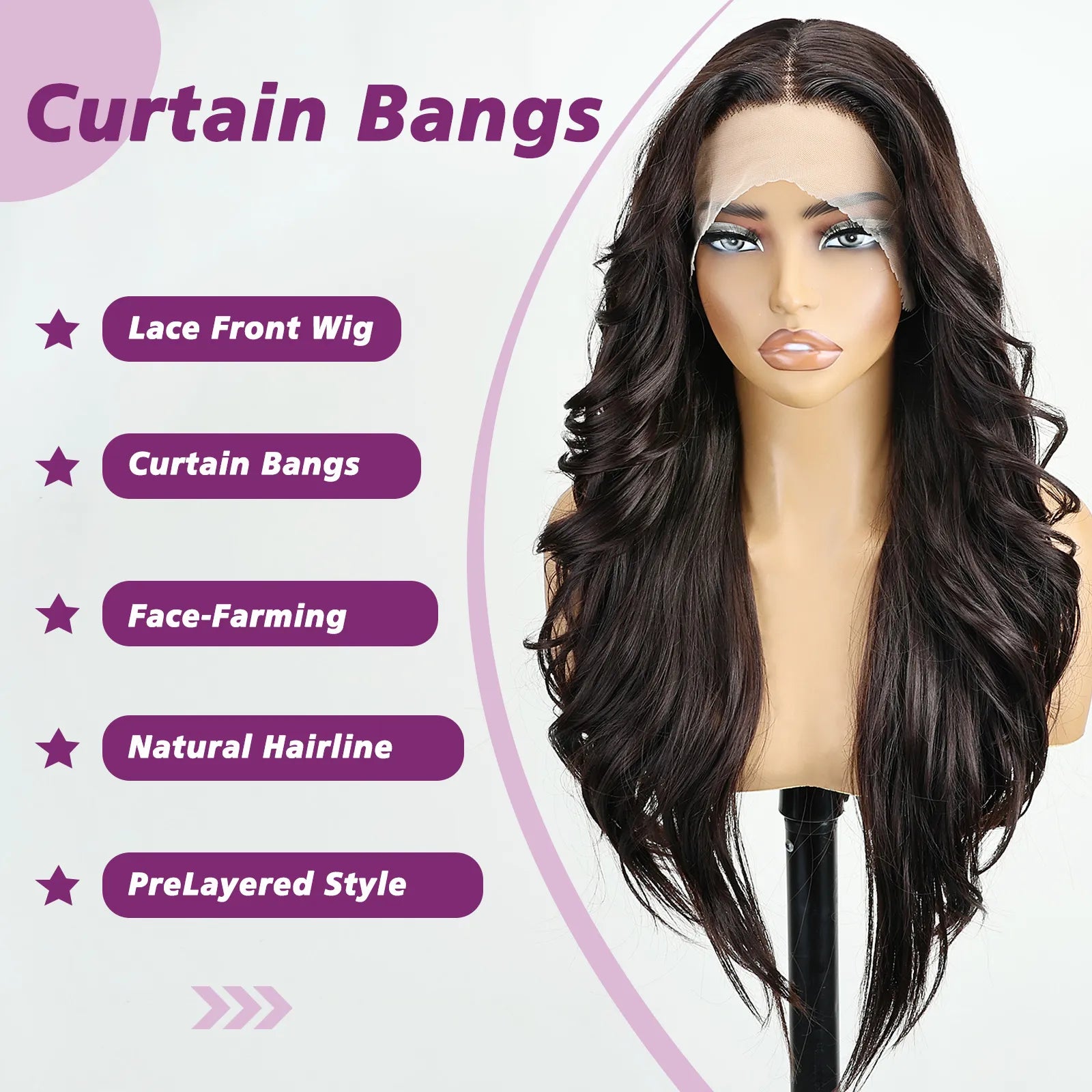 FABÉLLE 26Inch 13×4×1 Middle part Lace Front Wigs Mixed Wavy and Straight Glueless Synthetic Wigs Beginner Friendly for Women