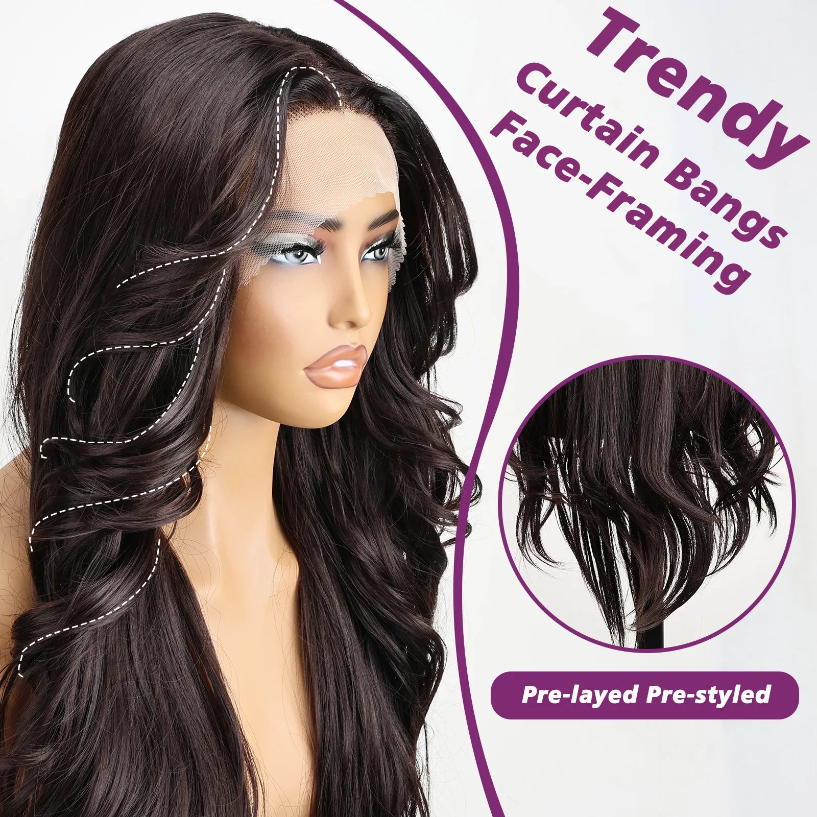 FABÉLLE 26Inch 13×4×1 Middle part Lace Front Wigs Mixed Wavy and Straight Glueless Synthetic Wigs Beginner Friendly for Women