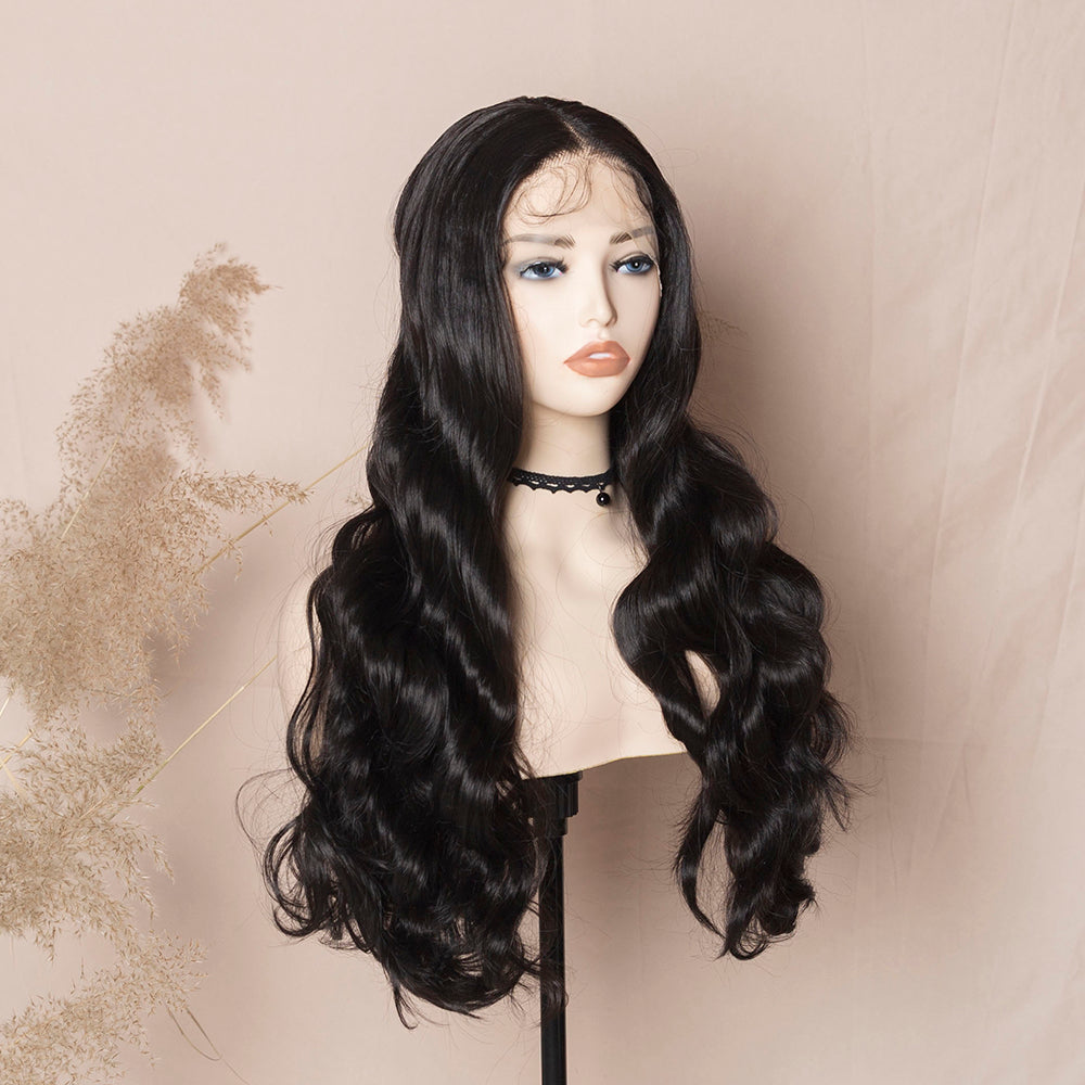 Long Dark Brown Body Wave Lace Wig Synthetic Lace Front Wig FAB LLE