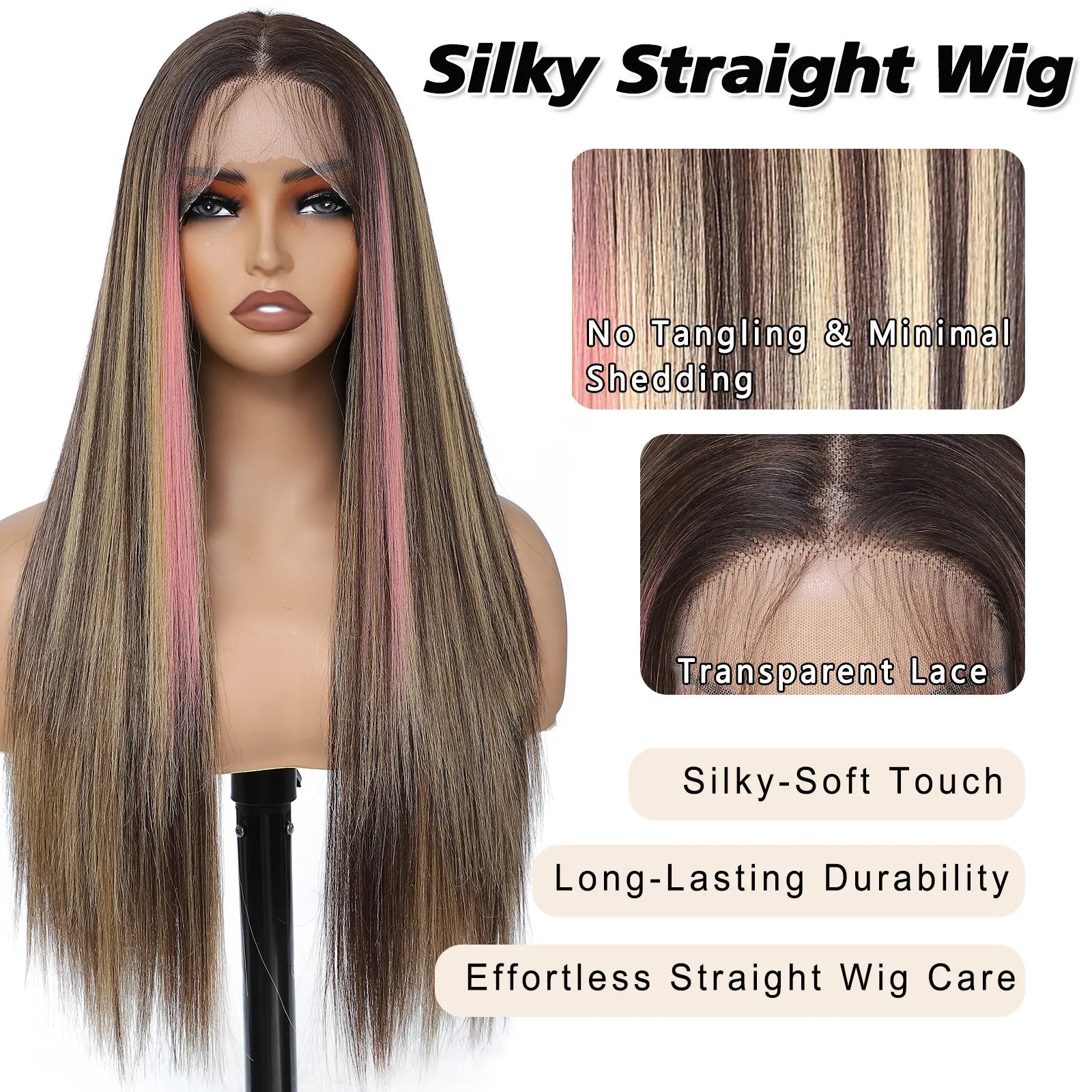 FABÉLLE Silky Straight Wigs 26inch 13×4×1 Middle Part Lace Glueless Wig Pre Plucked Synthetic Lace Front Wig heat resistant synthetic wig