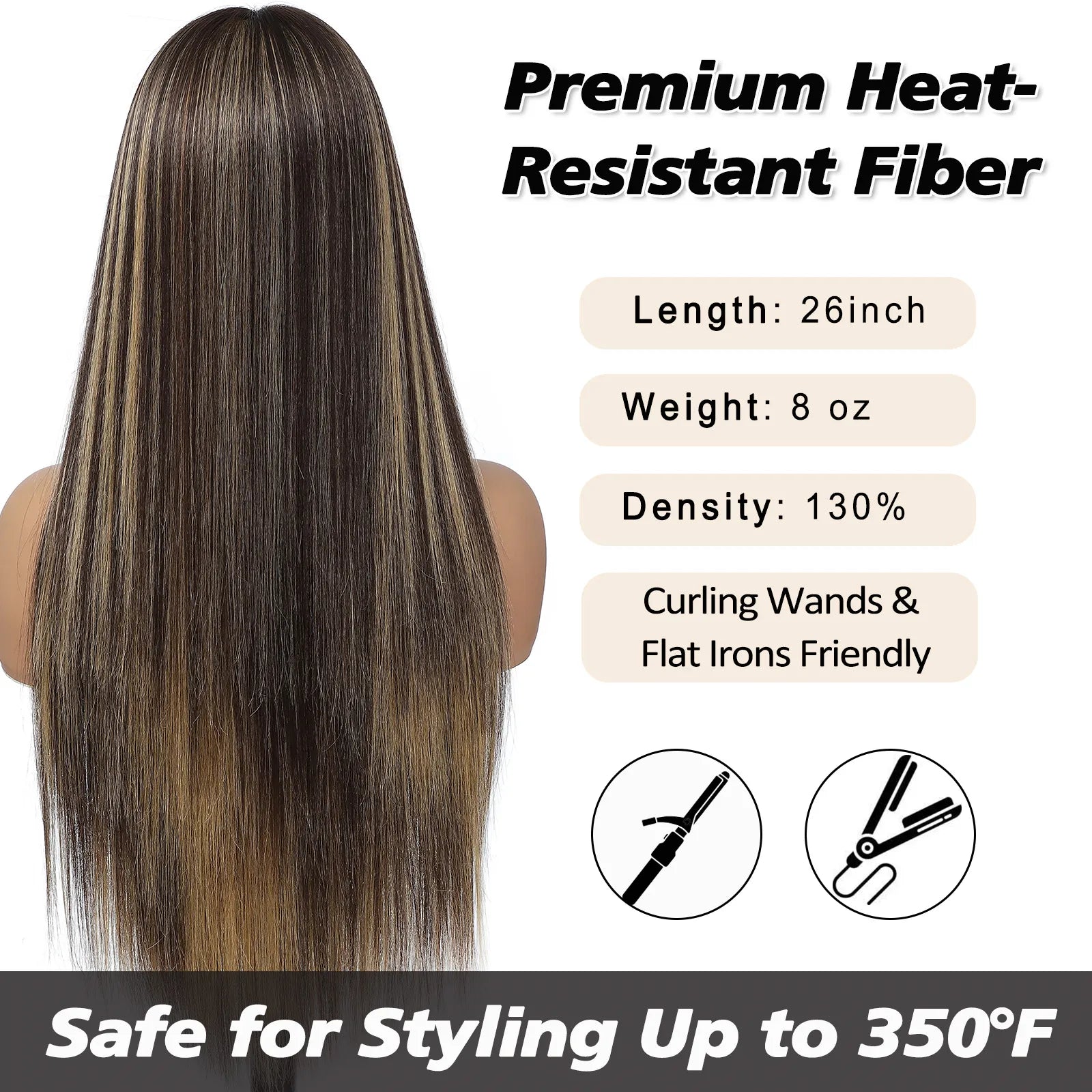 FABÉLLE Silky Straight Wigs 26inch 13×4×1 Middle Part Lace Glueless Wig Pre Plucked Synthetic Lace Front Wig heat resistant synthetic wig