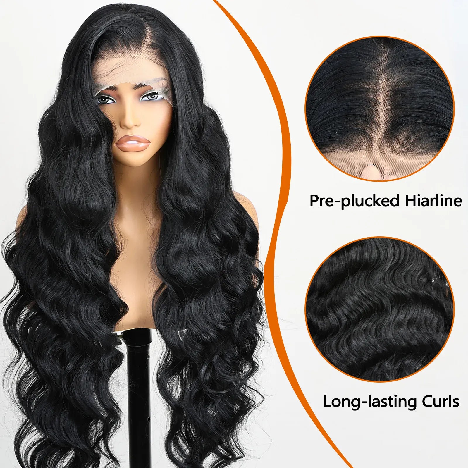FABÉLLE Wavy Glueless Pre Plucked Synthetic 13*6 transparent Lace Frontal Wigs with Baby Hair 32inch Free Part Body Wave Wig For Women Wear And Go Natural Looking Heat Resistant Synthetic Fiber