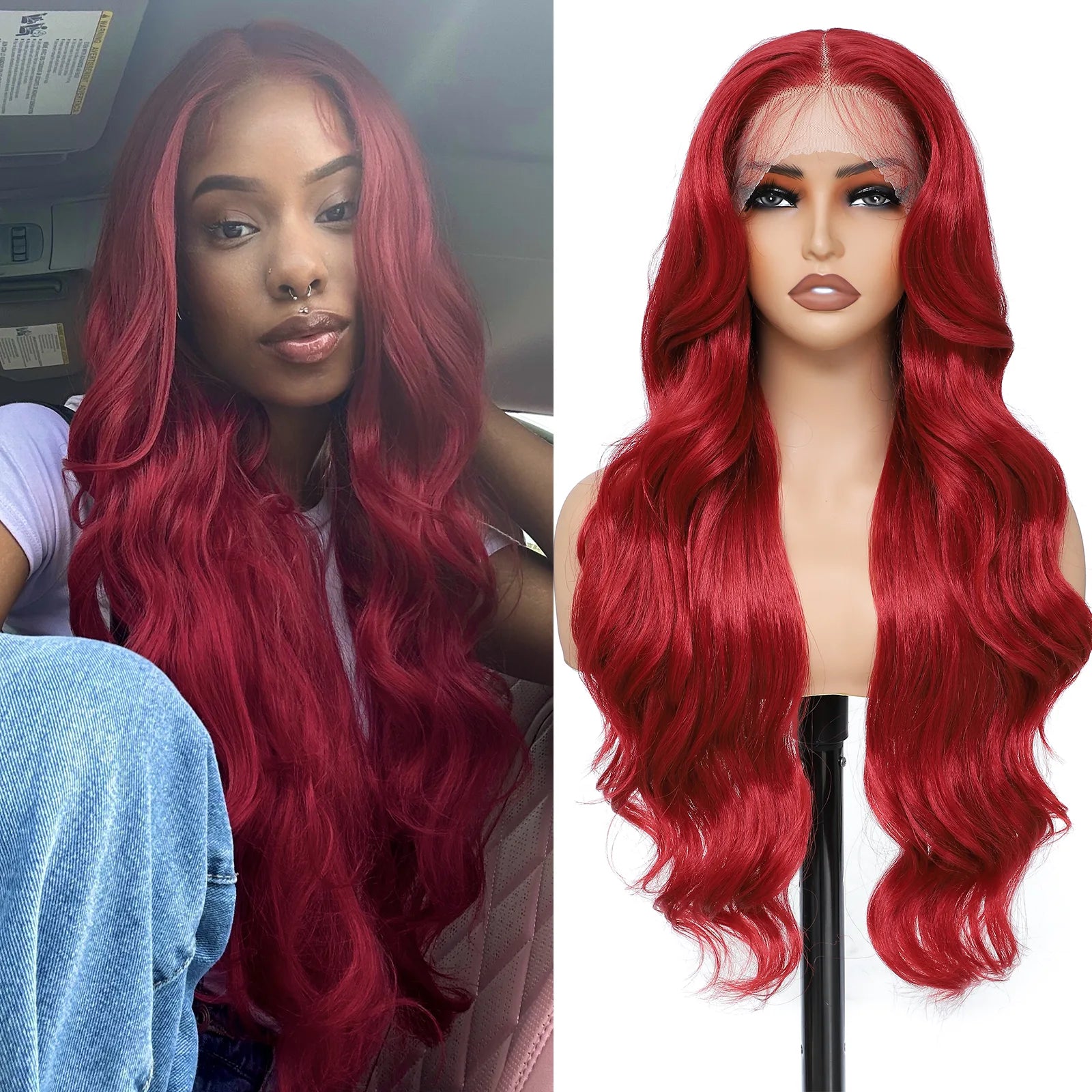 FABÉLLE Body Wave 30inch Glueless 13×4×1 Middle part Lace Wig Pre-plucked Synthetic Lace Front Wig for women Wavy Blonde daily style synthetic heat