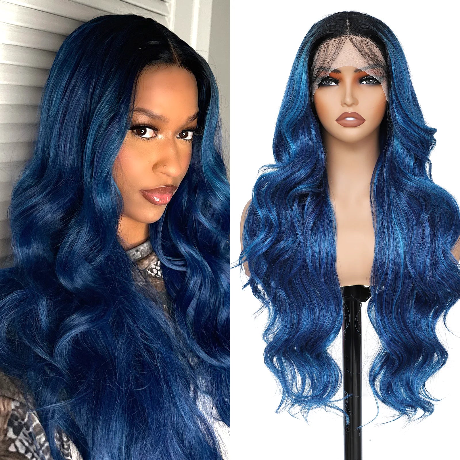 FABÉLLE Body Wave 30inch Glueless 13×4×1 Middle part Lace Wig Pre-plucked Synthetic Lace Front Wig for women Wavy Blonde daily style synthetic heat