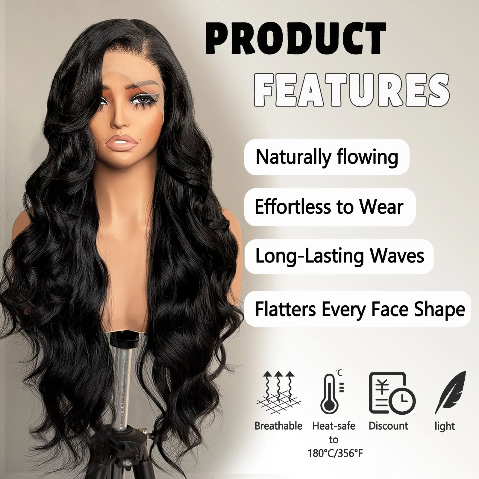 FABÉLLE 13×6 Lace Front Wigs 26Inch Body Wave Glueless Synthetic Wigs with Narural Preplucked Hairline Free Part for Women