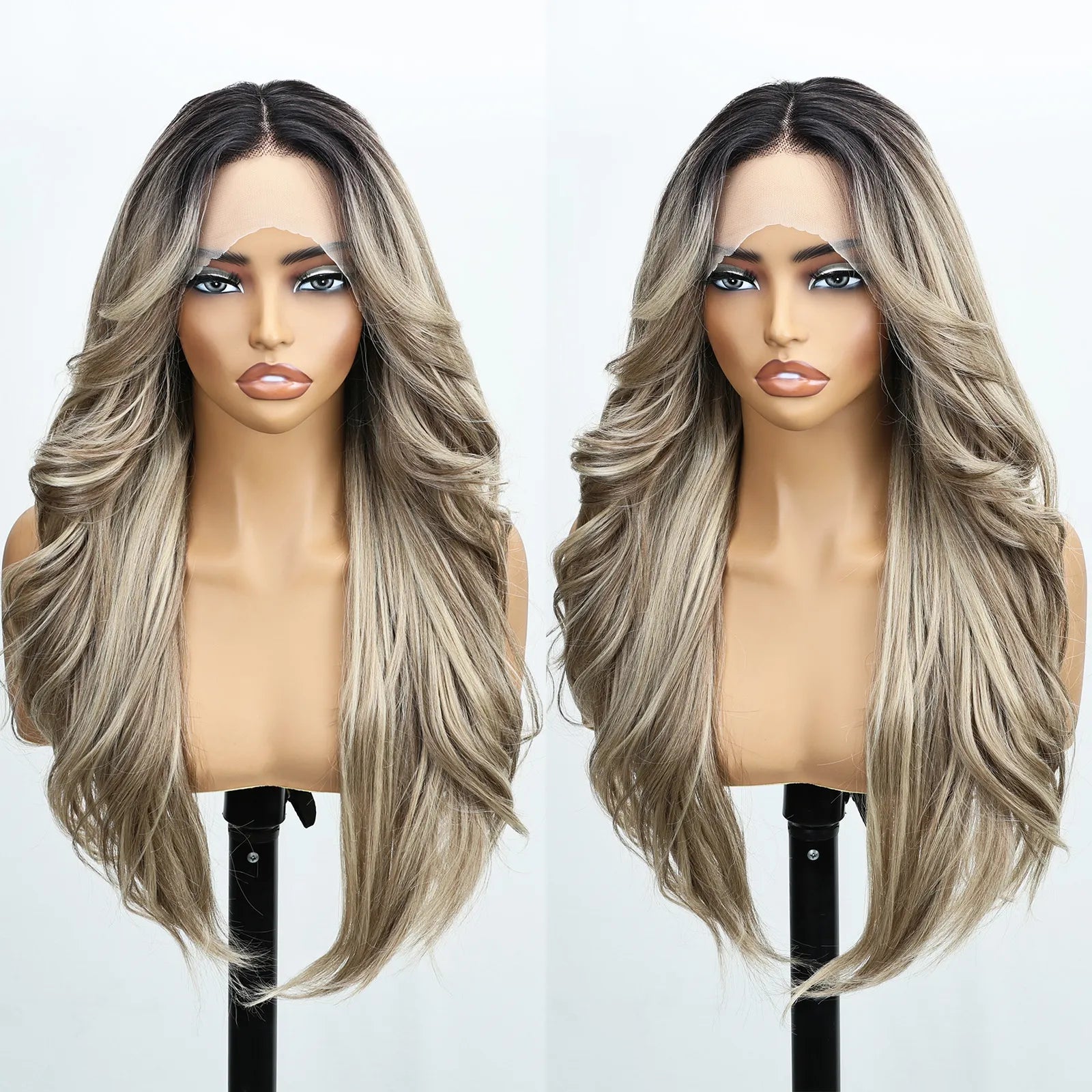 FABÉLLE 26Inch 13×4×1 Middle part Lace Front Wigs Mixed Wavy and Straight Glueless Synthetic Wigs Beginner Friendly for Women