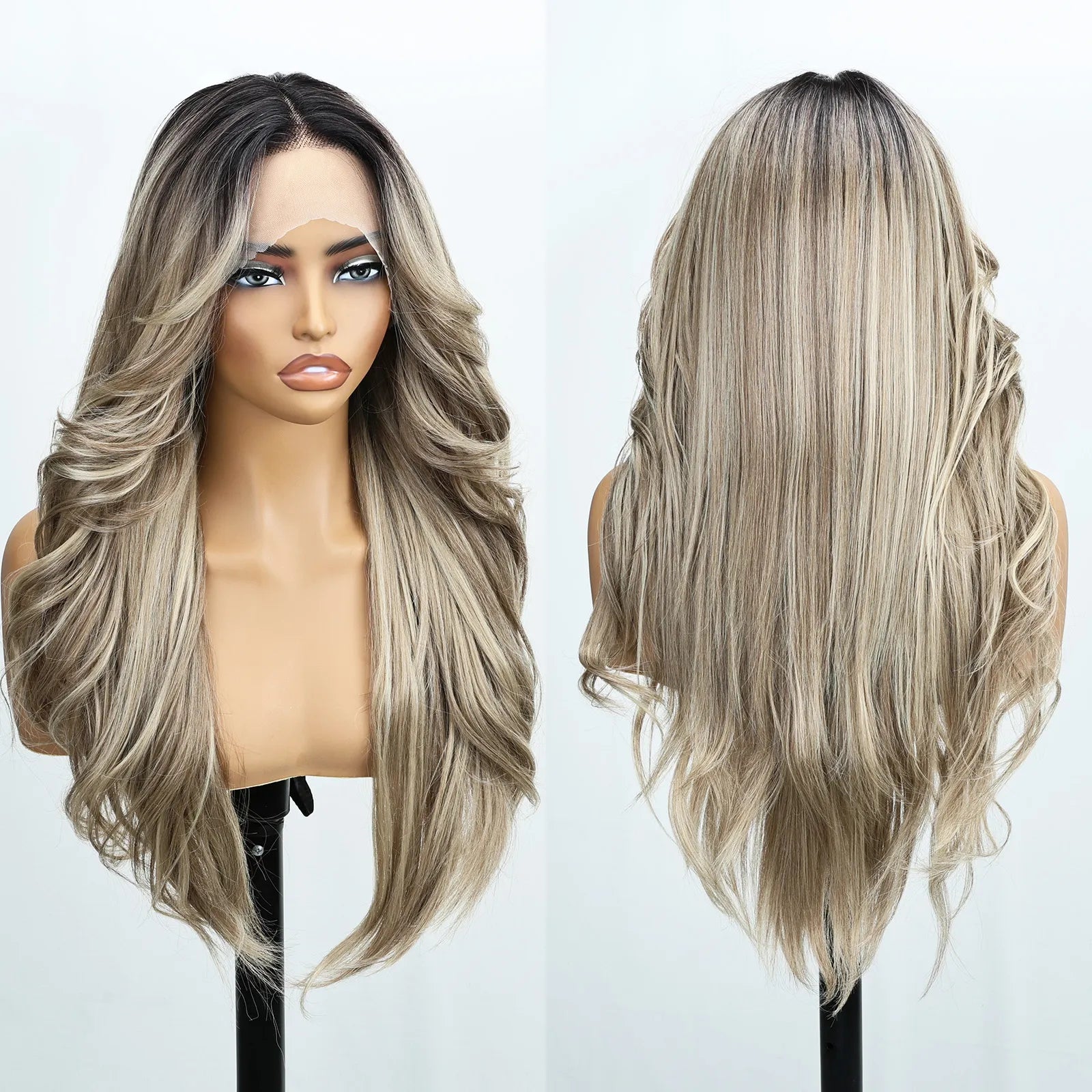 FABÉLLE 26Inch 13×4×1 Middle part Lace Front Wigs Mixed Wavy and Straight Glueless Synthetic Wigs Beginner Friendly for Women