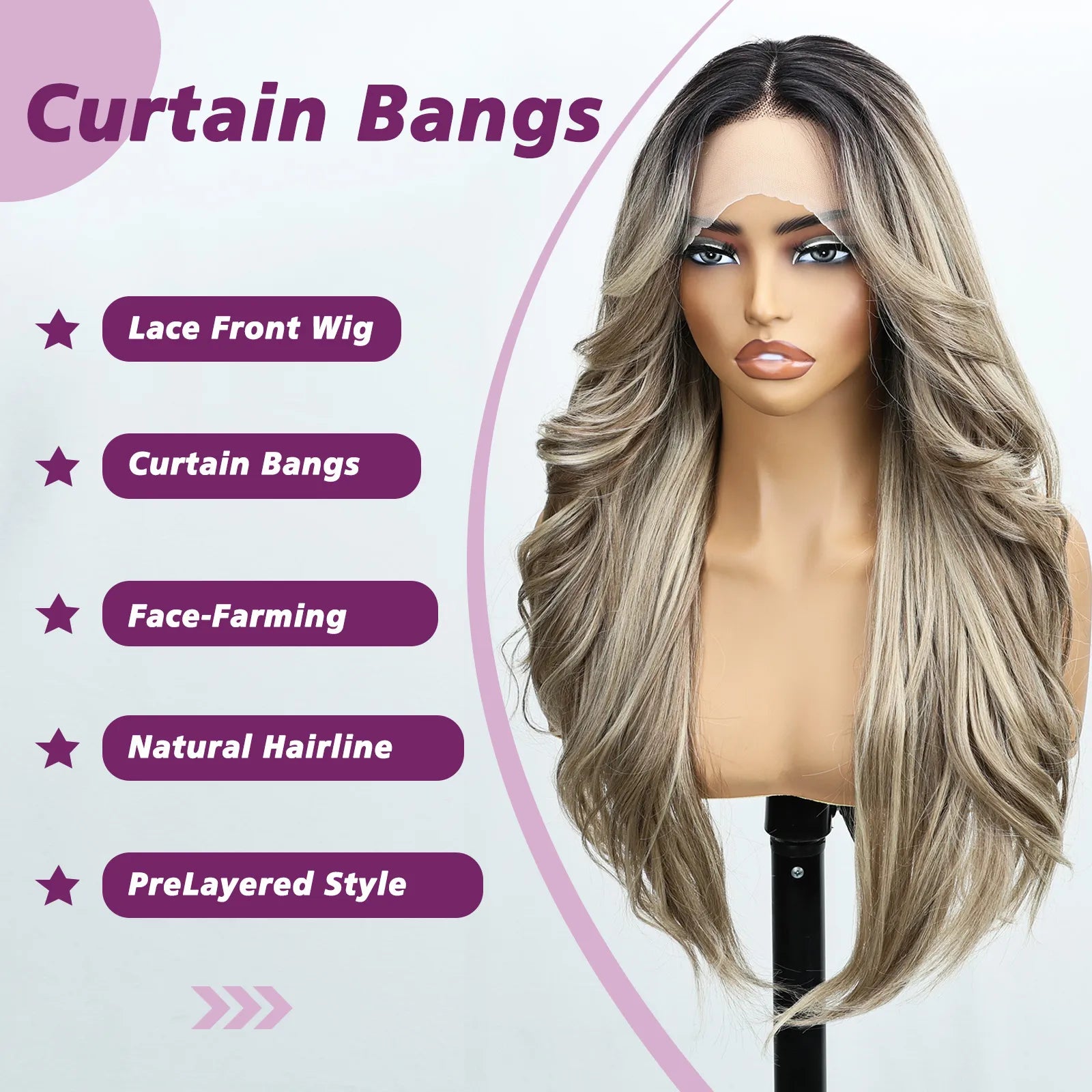 FABÉLLE 26Inch 13×4×1 Middle part Lace Front Wigs Mixed Wavy and Straight Glueless Synthetic Wigs Beginner Friendly for Women