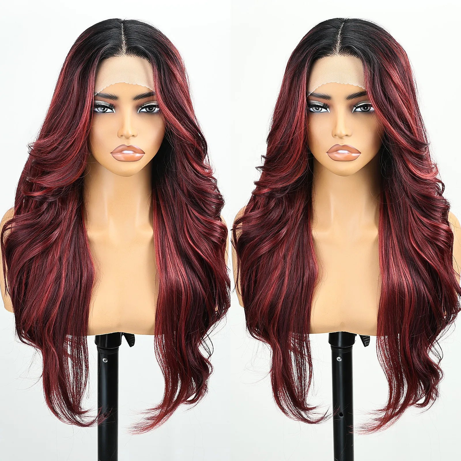 FABÉLLE 26Inch 13×4×1 Middle part Lace Front Wigs Mixed Wavy and Straight Glueless Synthetic Wigs Beginner Friendly for Women