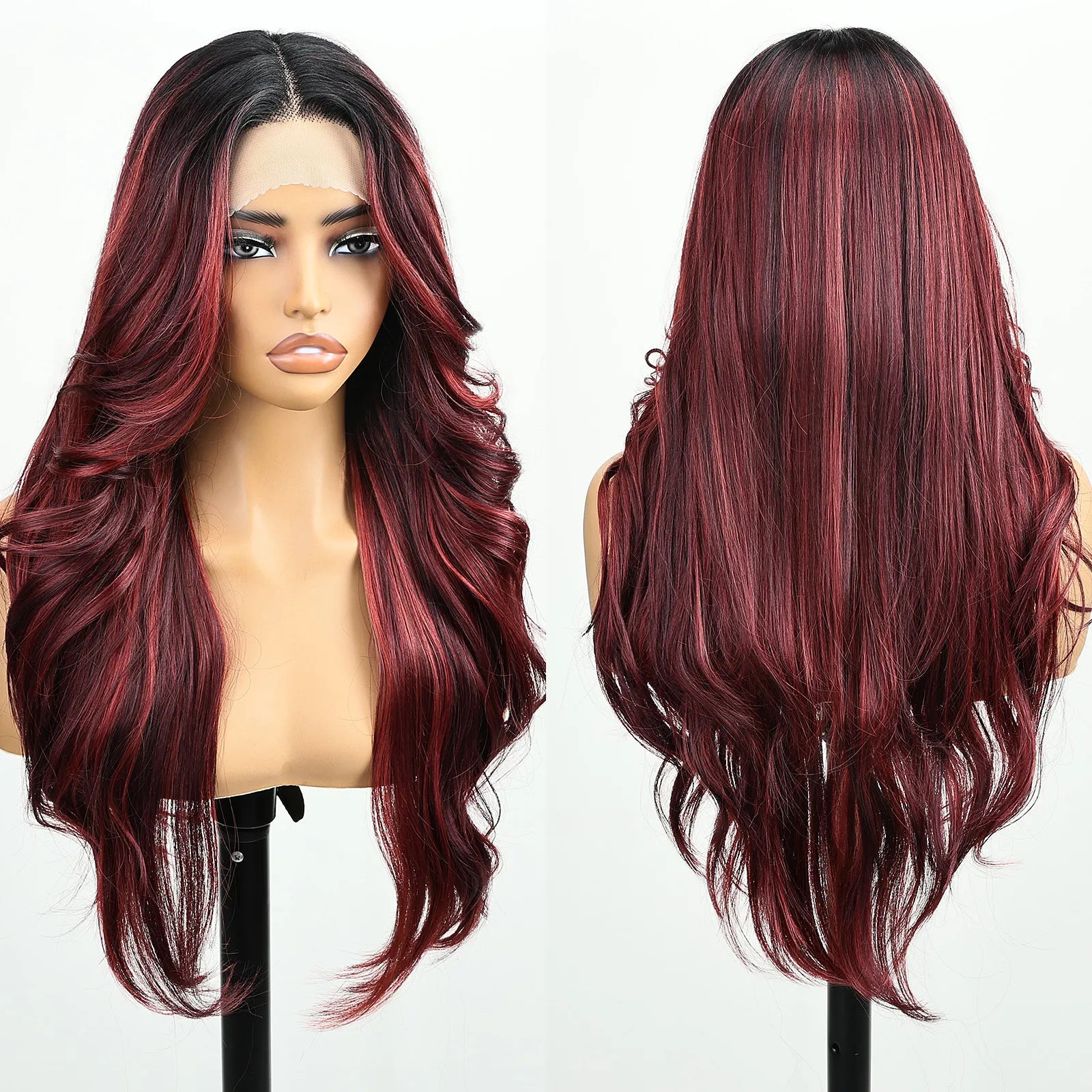 FABÉLLE 26Inch 13×4×1 Middle part Lace Front Wigs Mixed Wavy and Straight Glueless Synthetic Wigs Beginner Friendly for Women