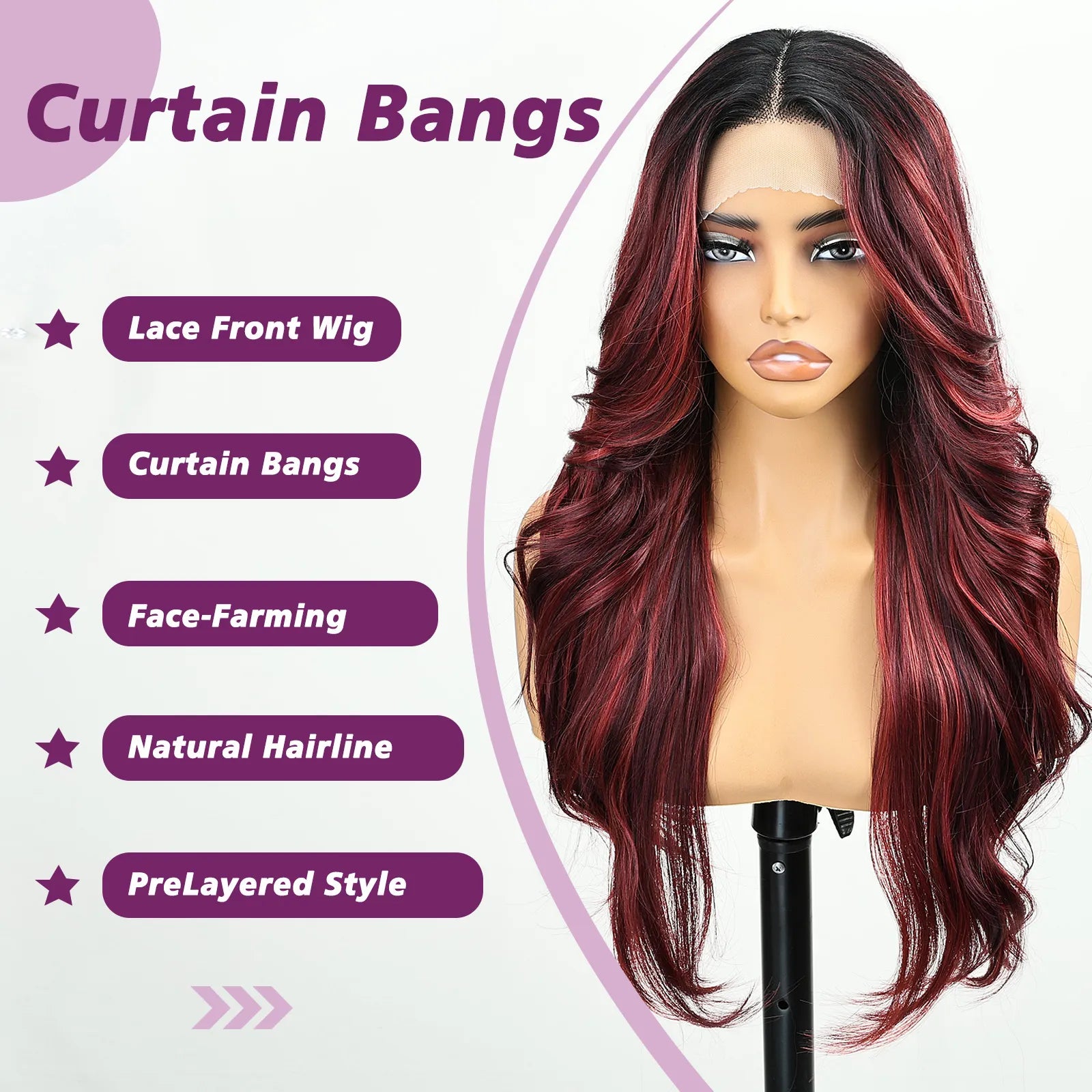 FABÉLLE 26Inch 13×4×1 Middle part Lace Front Wigs Mixed Wavy and Straight Glueless Synthetic Wigs Beginner Friendly for Women