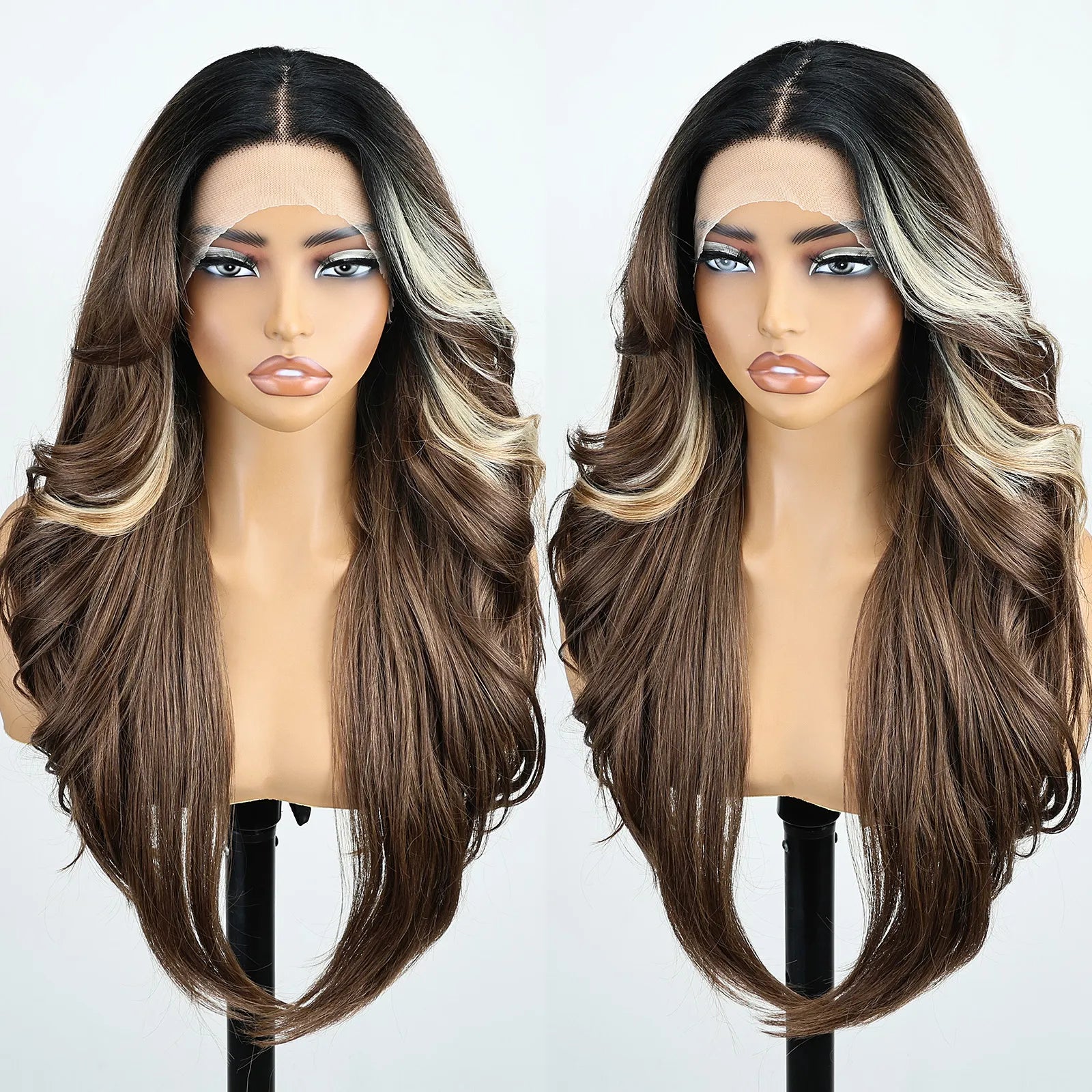 FABÉLLE 26Inch 13×4×1 Middle part Lace Front Wigs Mixed Wavy and Straight Glueless Synthetic Wigs Beginner Friendly for Women