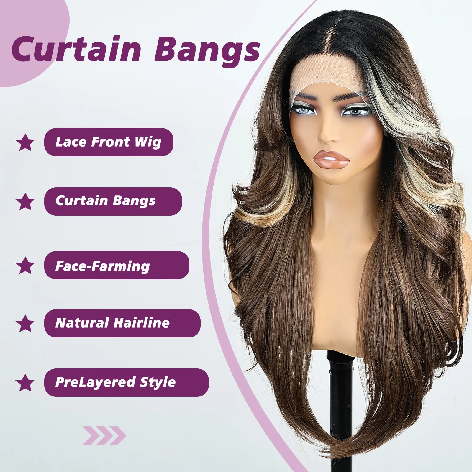 FABÉLLE 26Inch 13×4×1 Middle part Lace Front Wigs Mixed Wavy and Straight Glueless Synthetic Wigs Beginner Friendly for Women