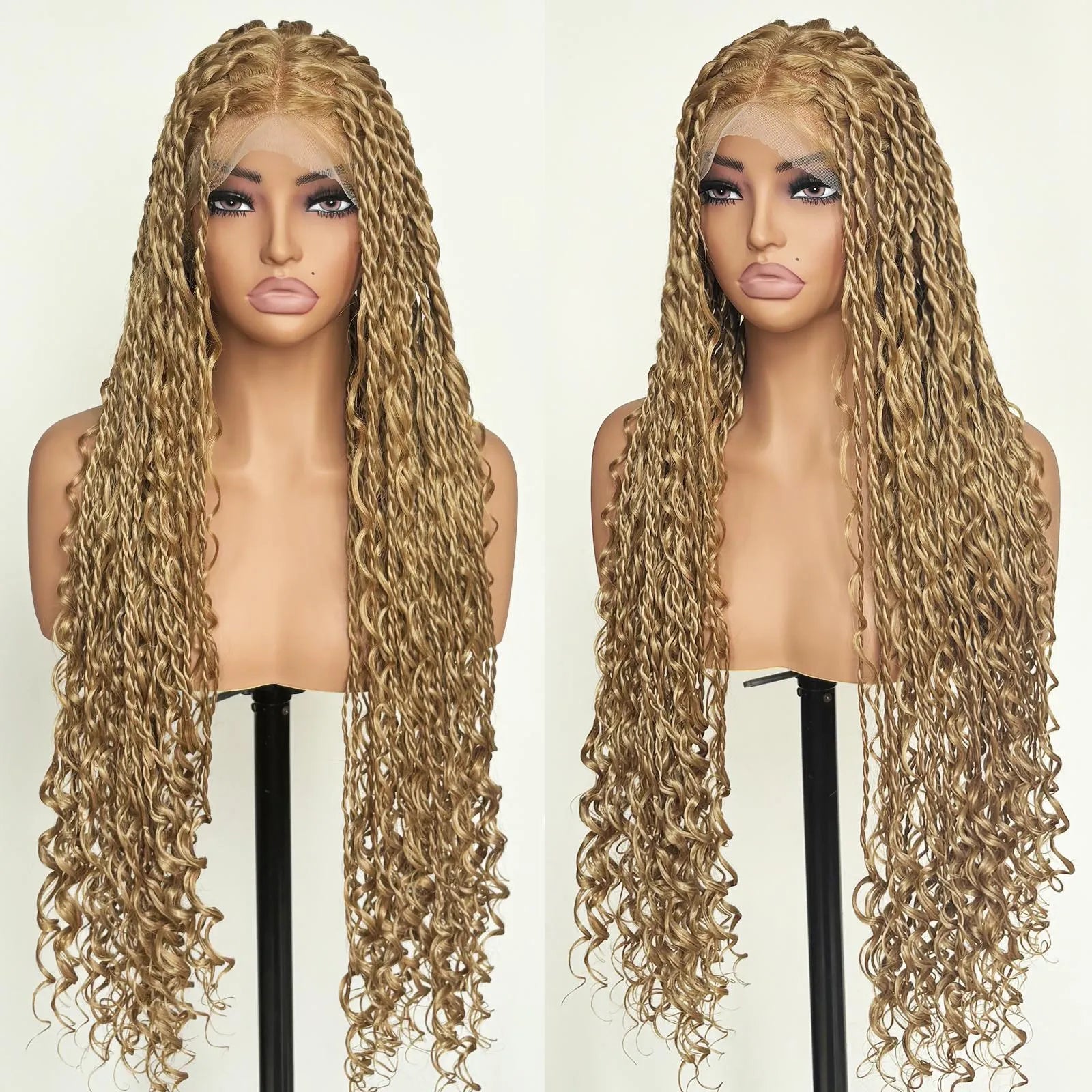 Boho Twist Braided Full Lace Wigs Knotless Senegalese Twists With Curly Ends