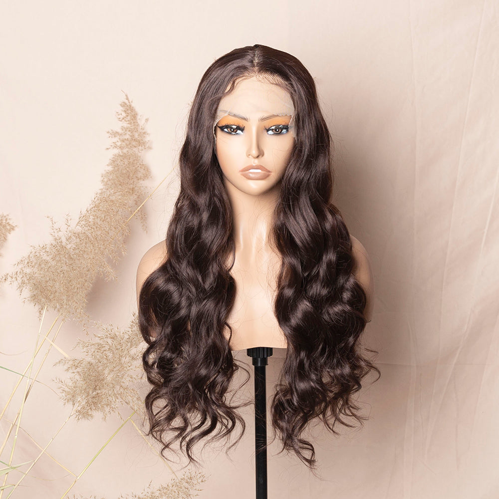 Honey Blonde Highlights Brown Lace Wig Loose Wave Premium Synthetic Lace Front Wig