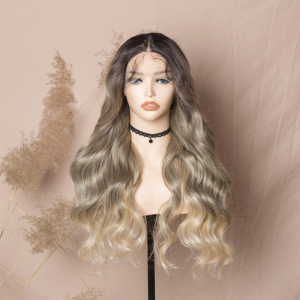 Lace Front Hair Wig Women Long Synthetic Loose Wave Ombre Brown