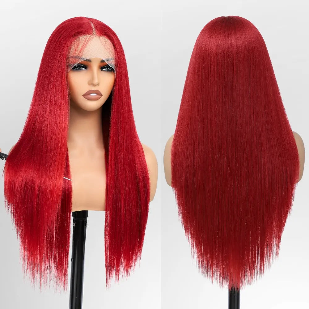 FABÉLLE Silky Straight Wigs 26inch 13×4×1 Middle Part Lace Glueless Wig Pre Plucked Synthetic Lace Front Wig heat resistant synthetic wig