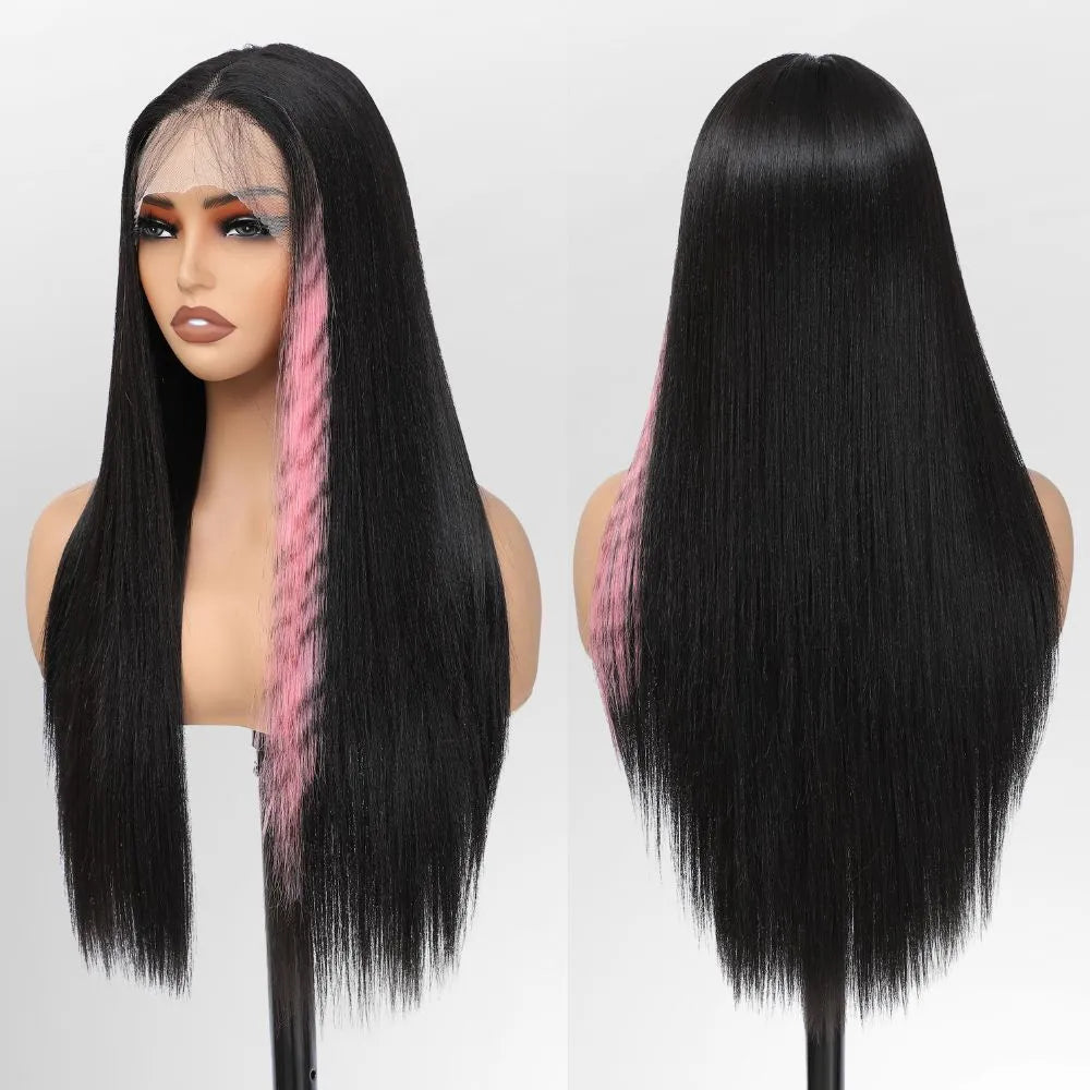 FABÉLLE Silky Straight Wigs 26inch 13×4×1 Middle Part Lace Glueless Wig Pre Plucked Synthetic Lace Front Wig heat resistant synthetic wig