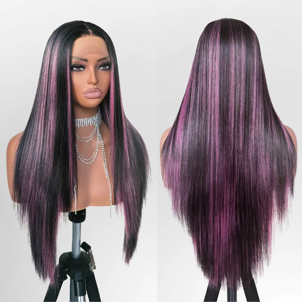 FABÉLLE Silky Straight Wigs 26inch 13×4×1 Middle Part Lace Glueless Wig Pre Plucked Synthetic Lace Front Wig heat resistant synthetic wig