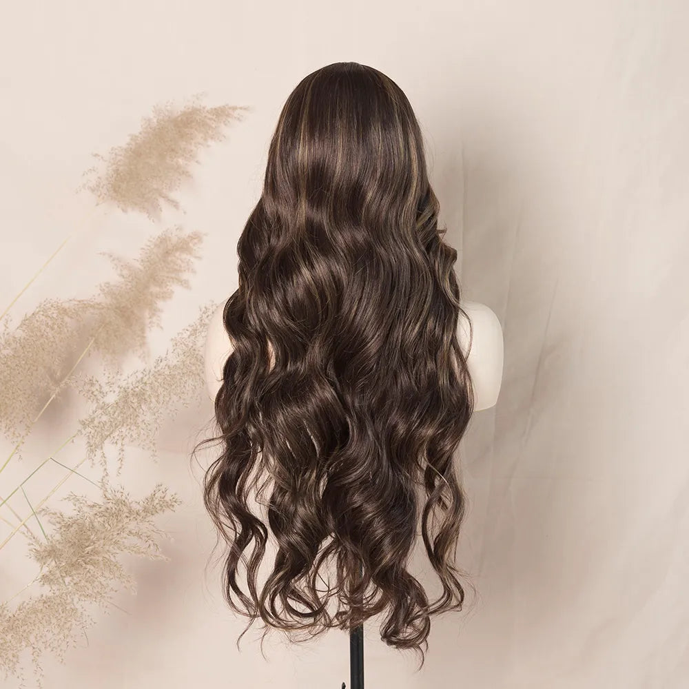 Honey Blonde Highlight Lace Wig Brown Blowout Loose Wave Wig Synthetic Lace Front Wig