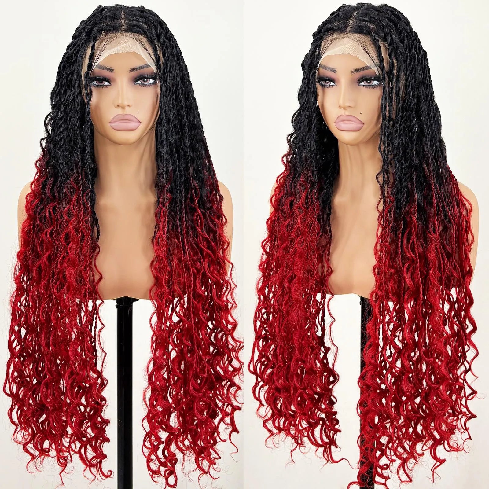 Boho Twist Braided Full Lace Wigs Knotless Senegalese Twists With Curly Ends