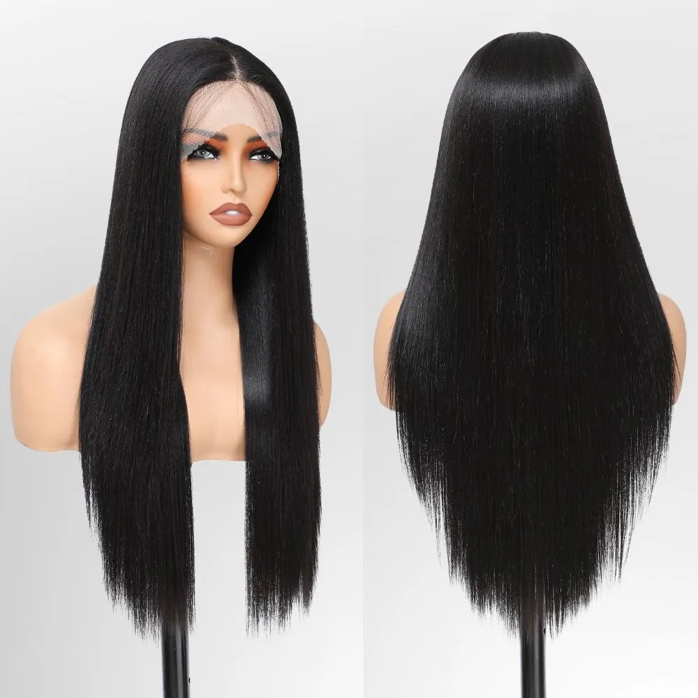 FABÉLLE Silky Straight Wigs 26inch 13×4×1 Middle Part Lace Glueless Wig Pre Plucked Synthetic Lace Front Wig heat resistant synthetic wig