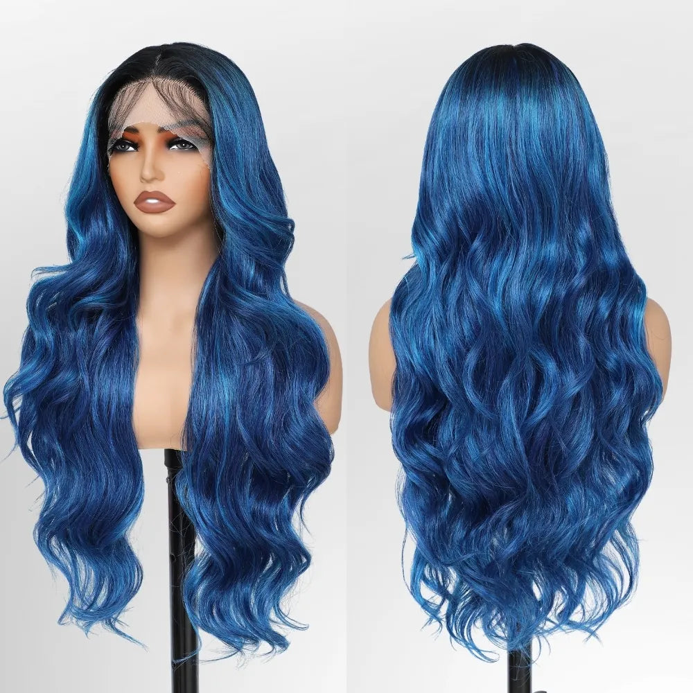 FABÉLLE Body Wave 30inch Glueless 13×4×1 Middle part Lace Wig Pre-plucked Synthetic Lace Front Wig for women Wavy Blonde daily style synthetic heat