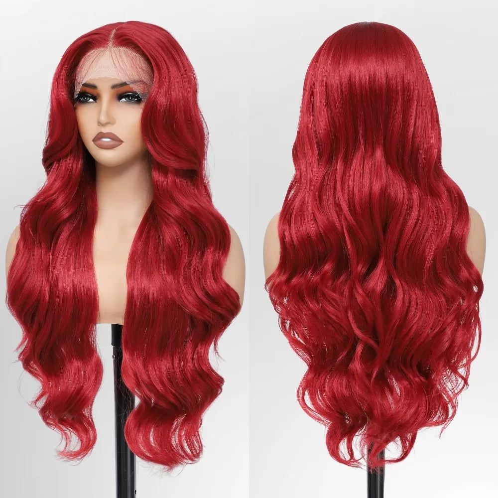 FABÉLLE Body Wave 30inch Glueless 13×4×1 Middle part Lace Wig Pre-plucked Synthetic Lace Front Wig for women Wavy Blonde daily style synthetic heat
