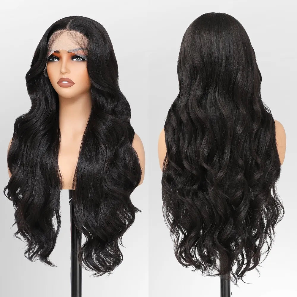 FABÉLLE Body Wave 30inch Glueless 13×4×1 Middle part Lace Wig Pre-plucked Synthetic Lace Front Wig for women Wavy Blonde daily style synthetic heat