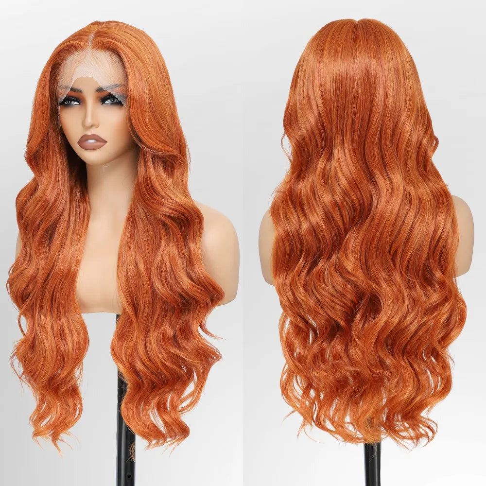 FABÉLLE Body Wave 30inch Glueless 13×4×1 Middle part Lace Wig Pre-plucked Synthetic Lace Front Wig for women Wavy Blonde daily style synthetic heat