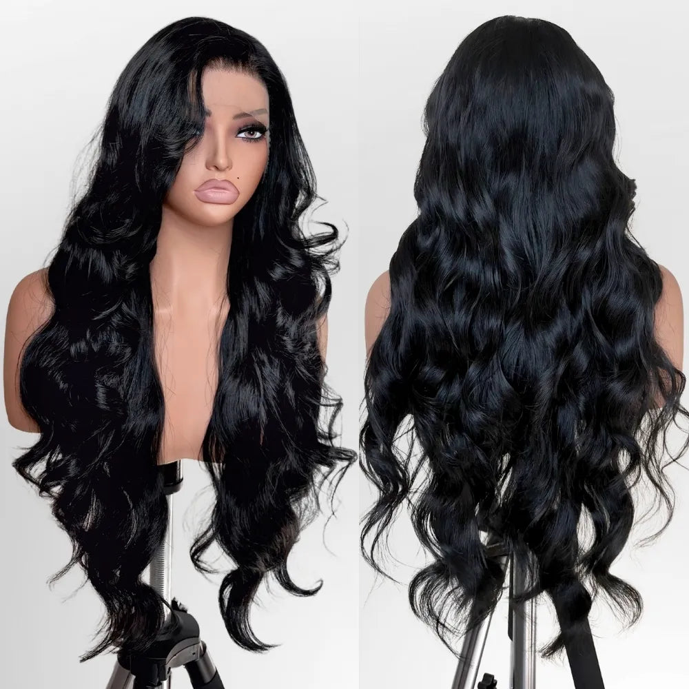 FABÉLLE 13×6 Lace Front Wigs 26Inch Body Wave Glueless Synthetic Wigs with Narural Preplucked Hairline Free Part for Women