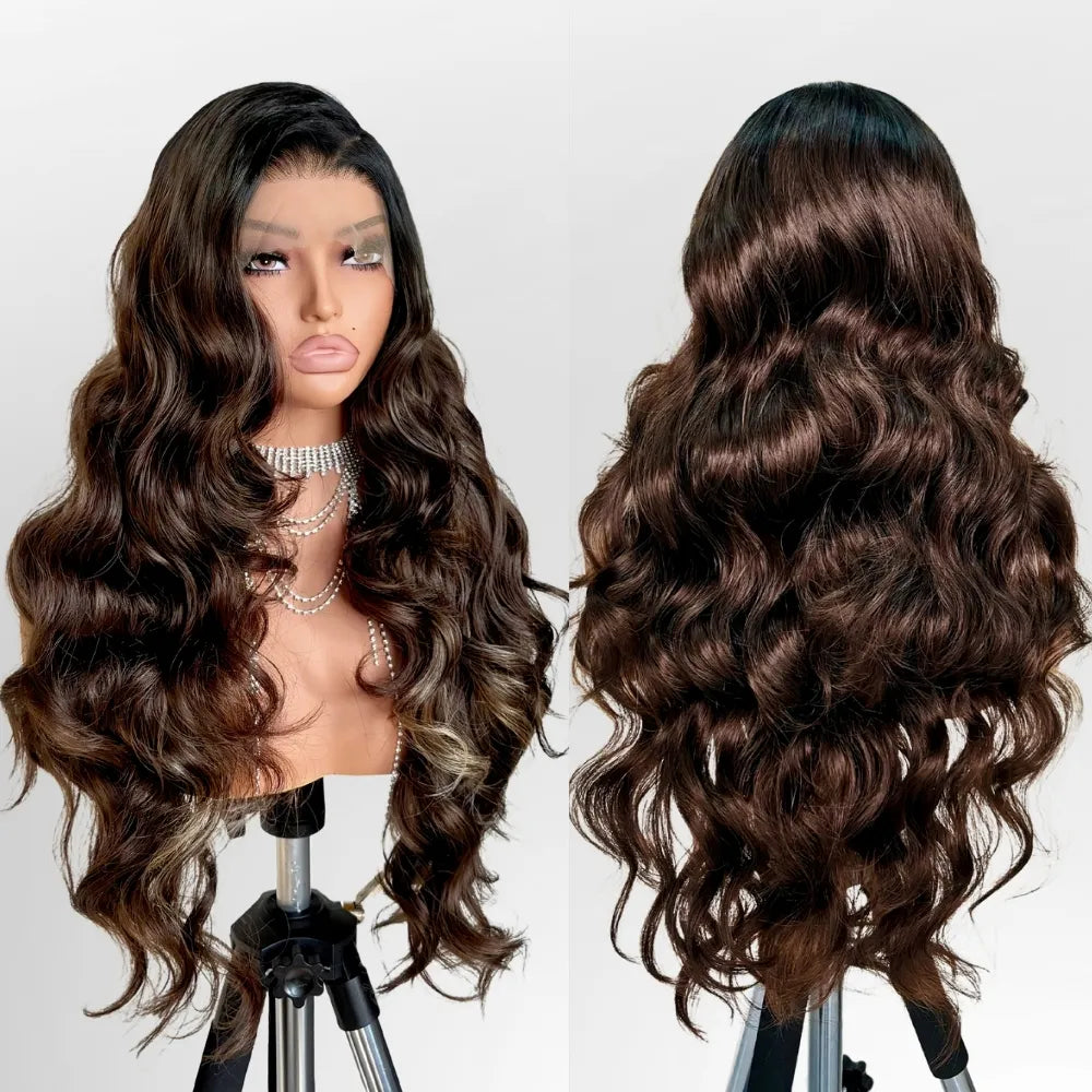 FABÉLLE 13×6 Lace Front Wigs 26Inch Body Wave Glueless Synthetic Wigs with Narural Preplucked Hairline Free Part for Women