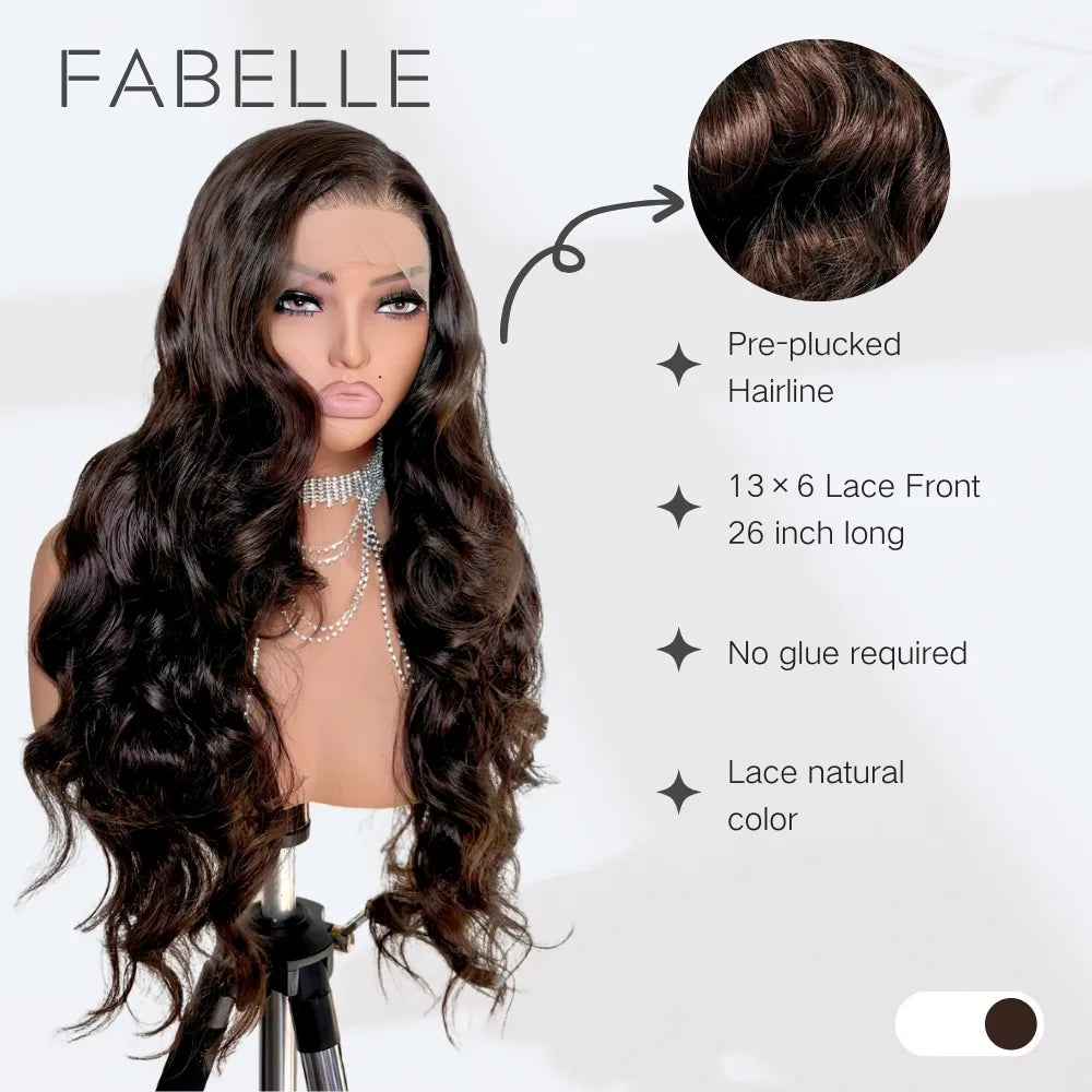 FABÉLLE 13×6 Lace Front Wigs 26Inch Body Wave Glueless Synthetic Wigs with Narural Preplucked Hairline Free Part for Women