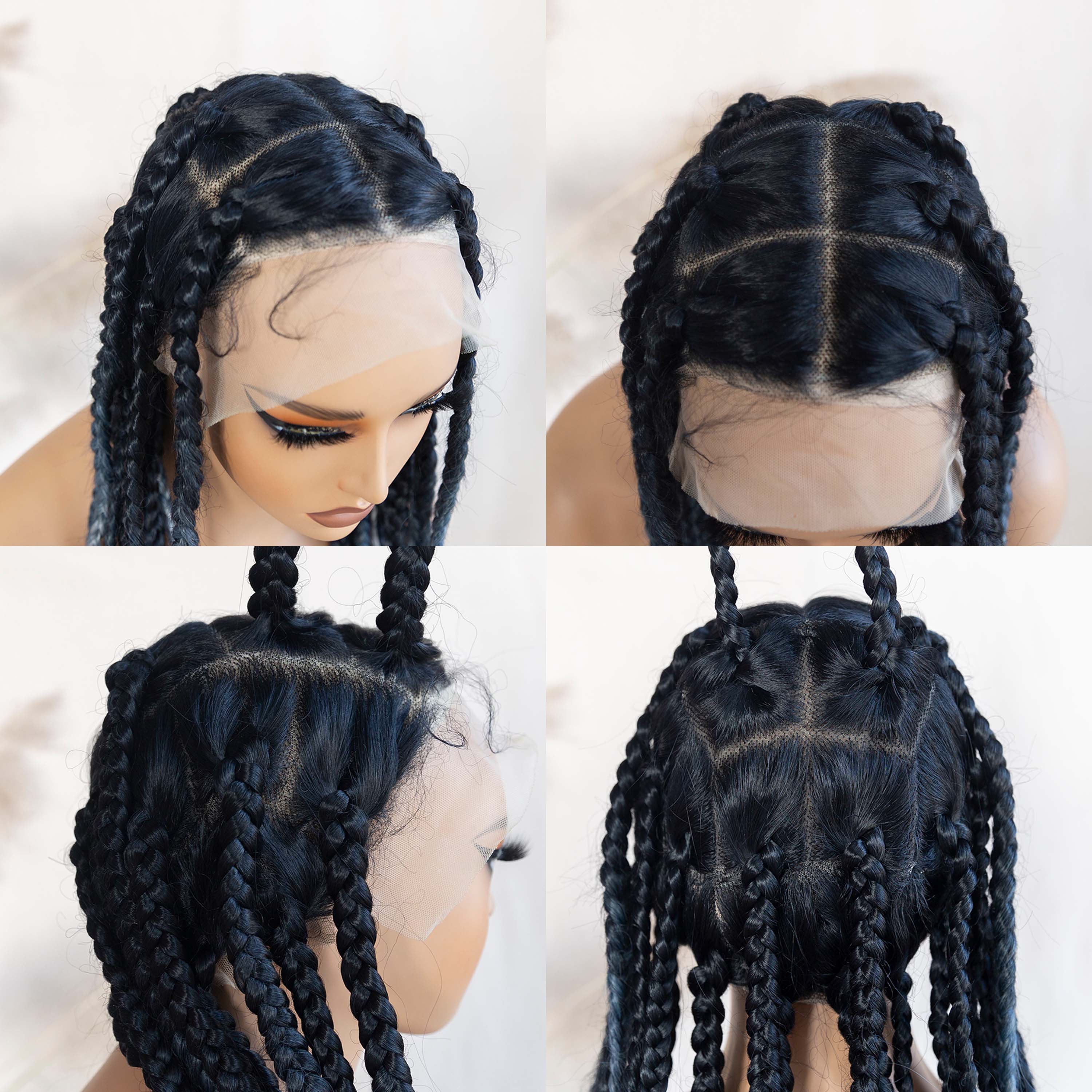 Synthetic Full Lace Braided Wigs For Black Women Knotless Box Braids With Curly Ends