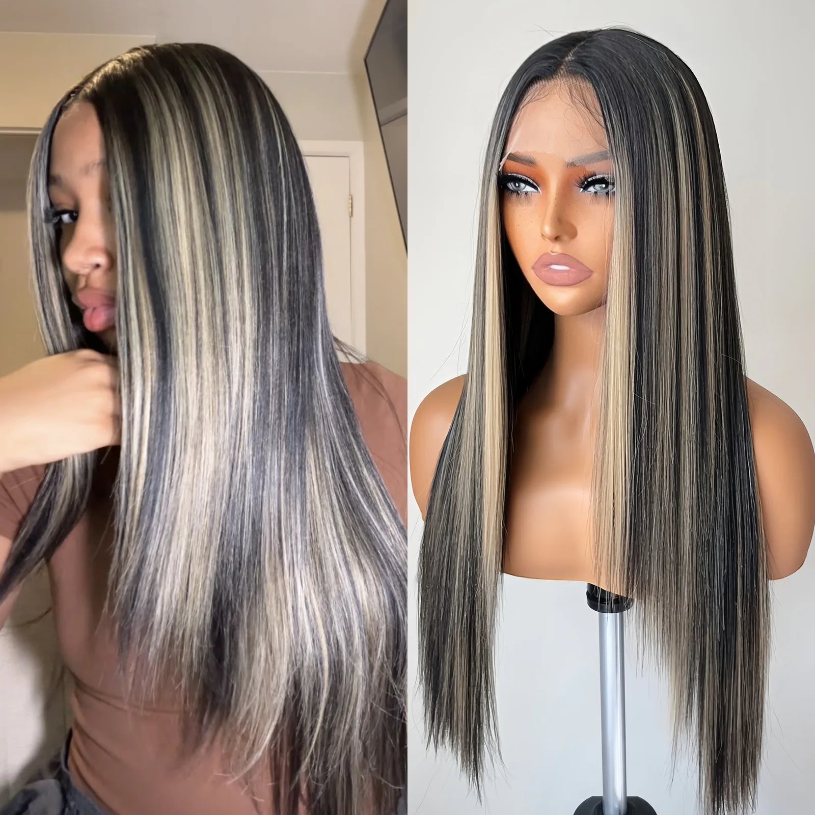 FABÉLLE Silky Straight Wigs 26inch 13×4×1 Middle Part Lace Glueless Wig Pre Plucked Synthetic Lace Front Wig heat resistant synthetic wig