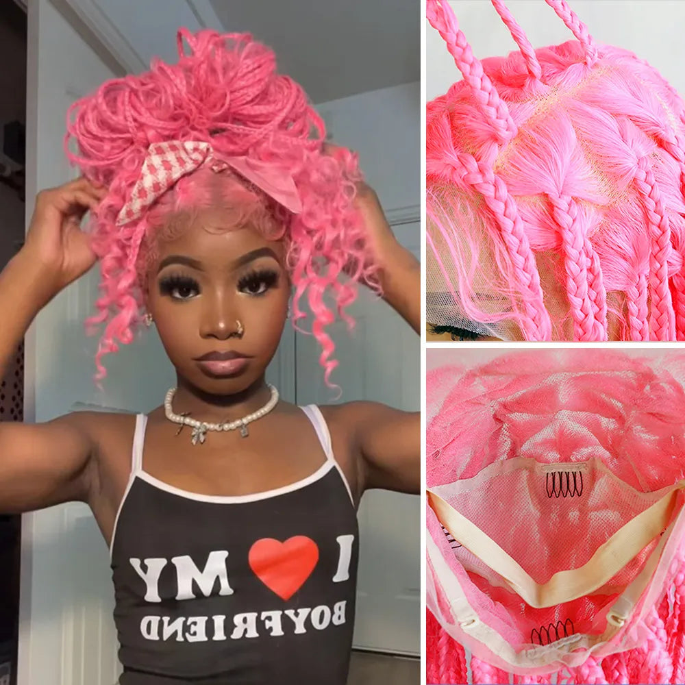 Full Lace Braided Wig Boho Triangle Knotless Braided Wig With Curly Ends Goddess Box Braids Wig