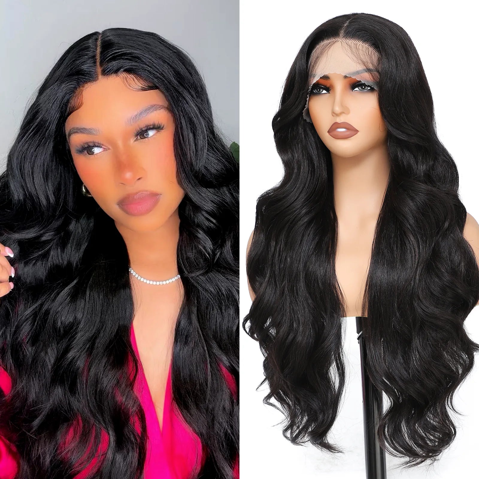 FABÉLLE Body Wave 30inch Glueless 13×4×1 Middle part Lace Wig Pre-plucked Synthetic Lace Front Wig for women Wavy Blonde daily style synthetic heat