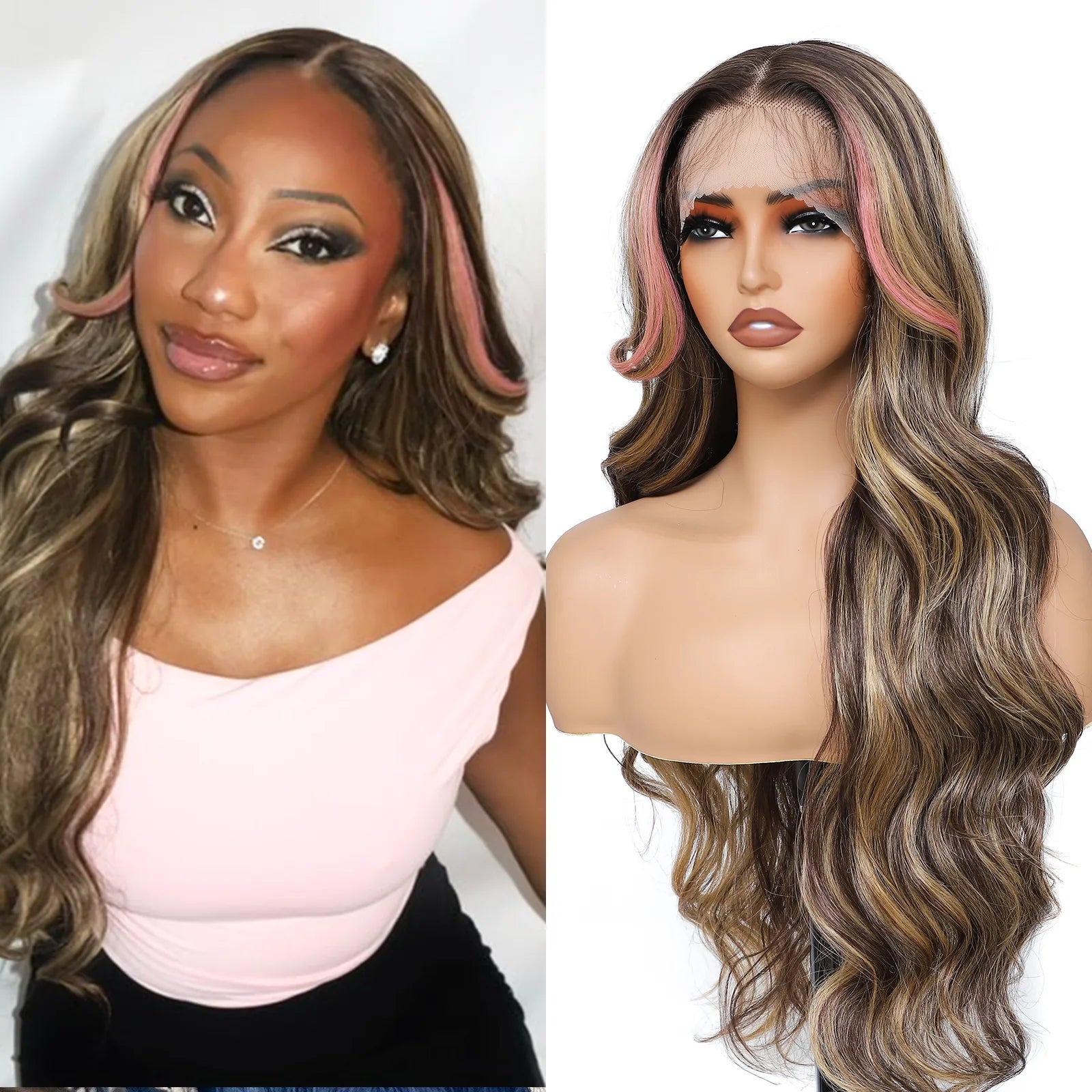 FABÉLLE Body Wave 30inch Glueless 13×4×1 Middle part Lace Wig Pre-plucked Synthetic Lace Front Wig for women Wavy Blonde daily style synthetic heat