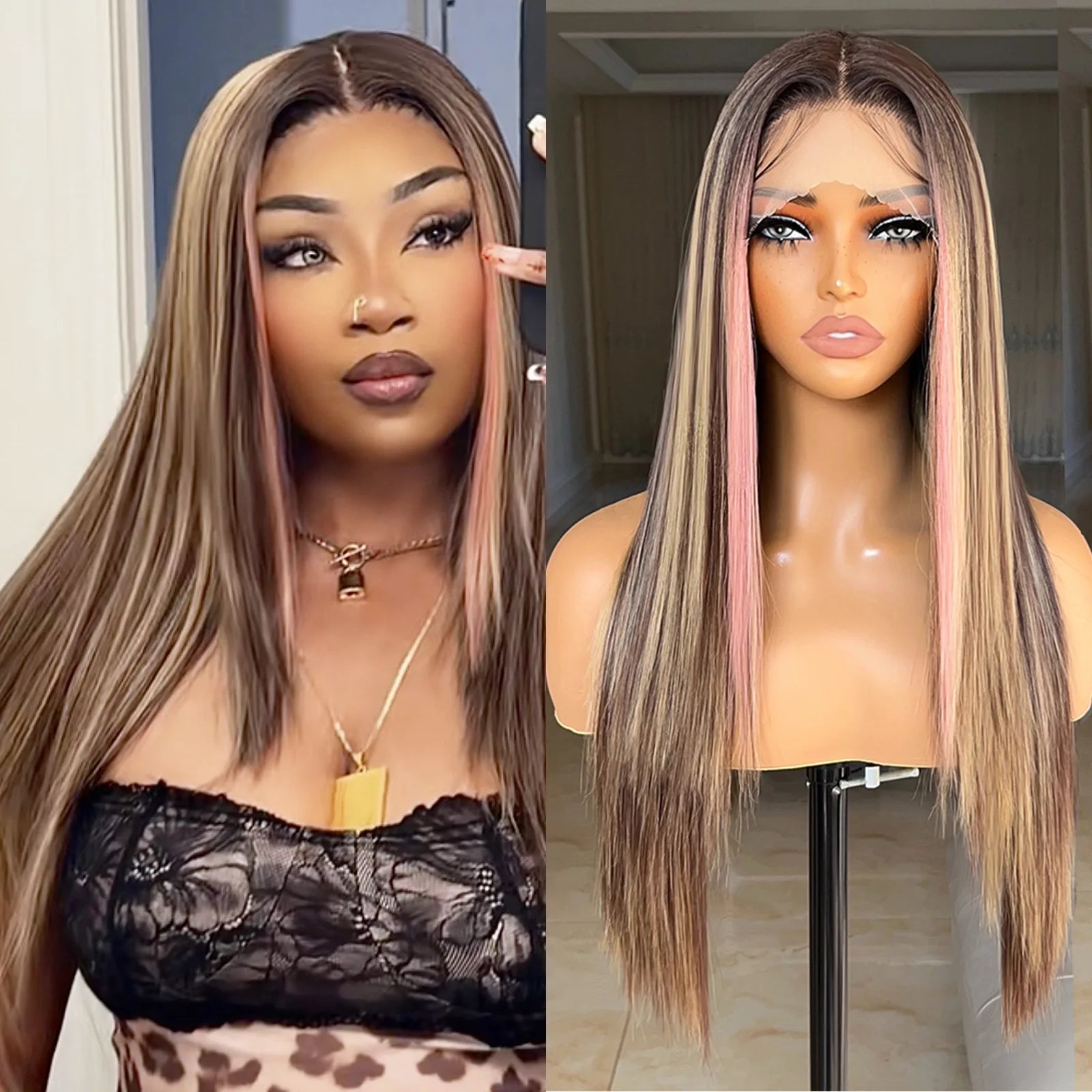 FABÉLLE Silky Straight Wigs 26inch 13×4×1 Middle Part Lace Glueless Wig Pre Plucked Synthetic Lace Front Wig heat resistant synthetic wig