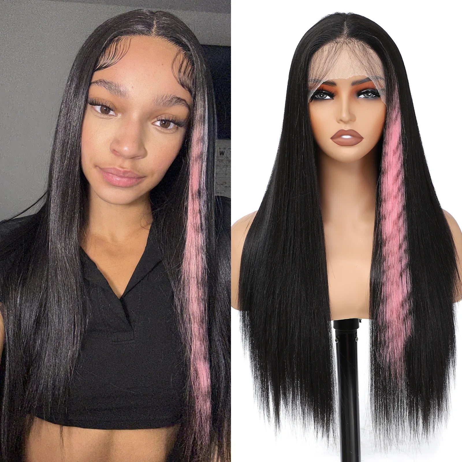 FABÉLLE Silky Straight Wigs 26inch 13×4×1 Middle Part Lace Glueless Wig Pre Plucked Synthetic Lace Front Wig heat resistant synthetic wig