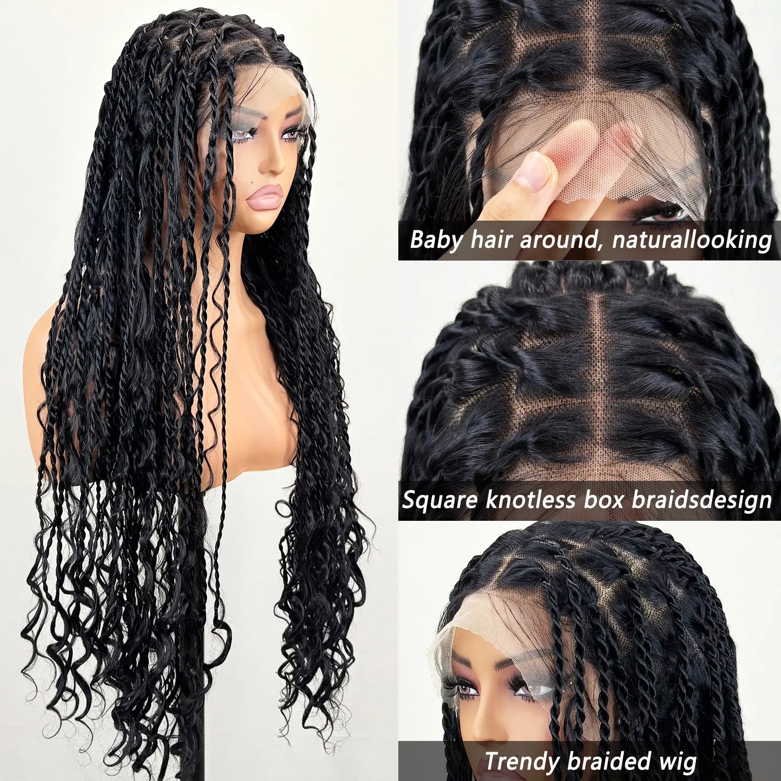 [Tiktok Style] Boho Twist Braided Full Lace Wigs Knotless Senegalese Twists With Curly Ends