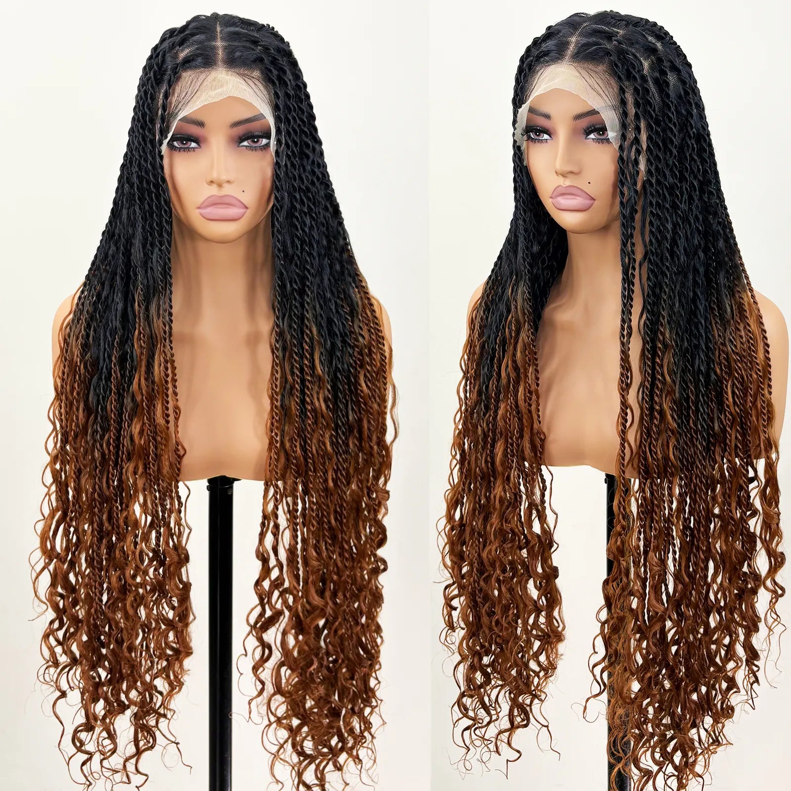 [Tiktok Style] Boho Twist Braided Full Lace Wigs Knotless Senegalese Twists With Curly Ends