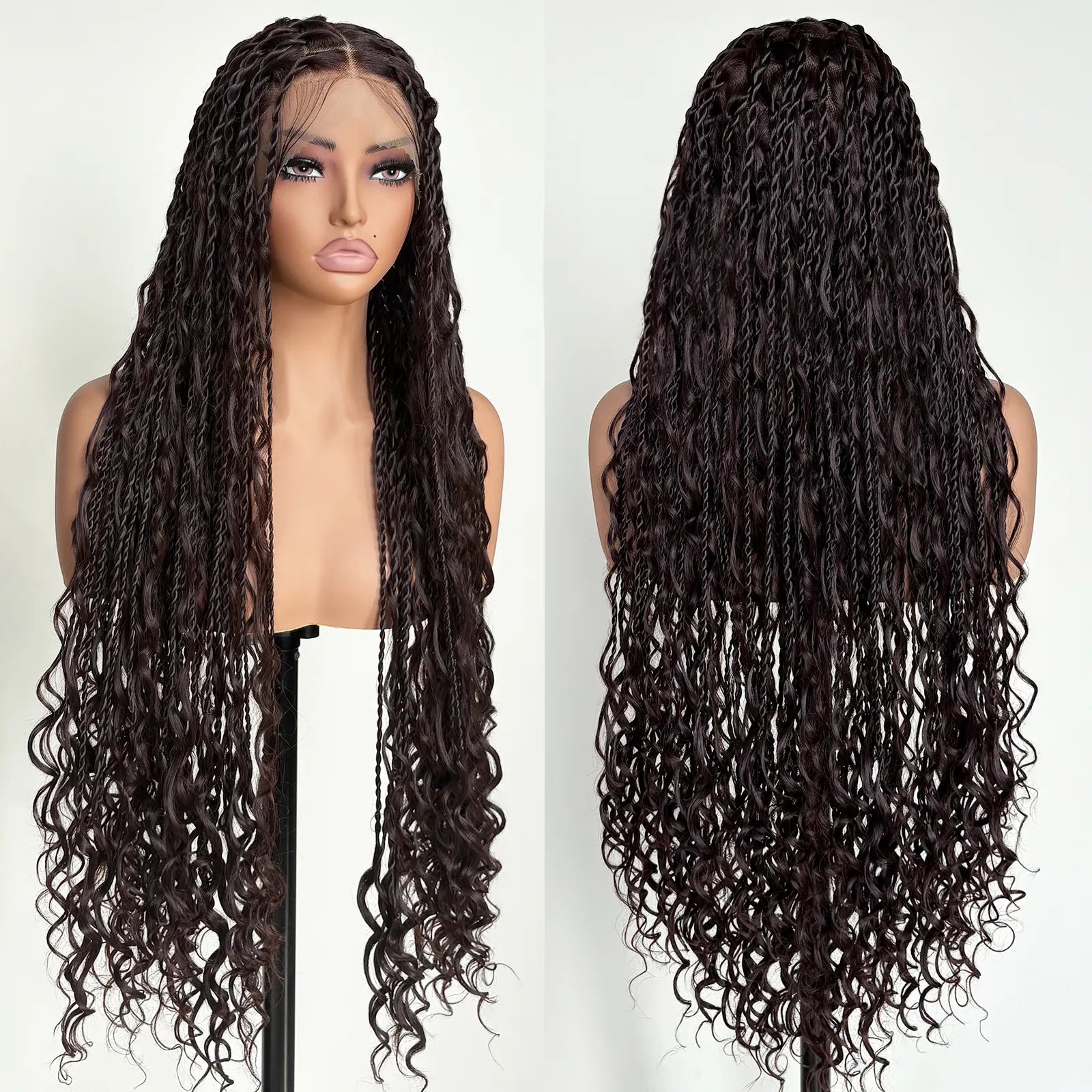 [Tiktok Style] Boho Twist Braided Full Lace Wigs Knotless Senegalese Twists With Curly Ends
