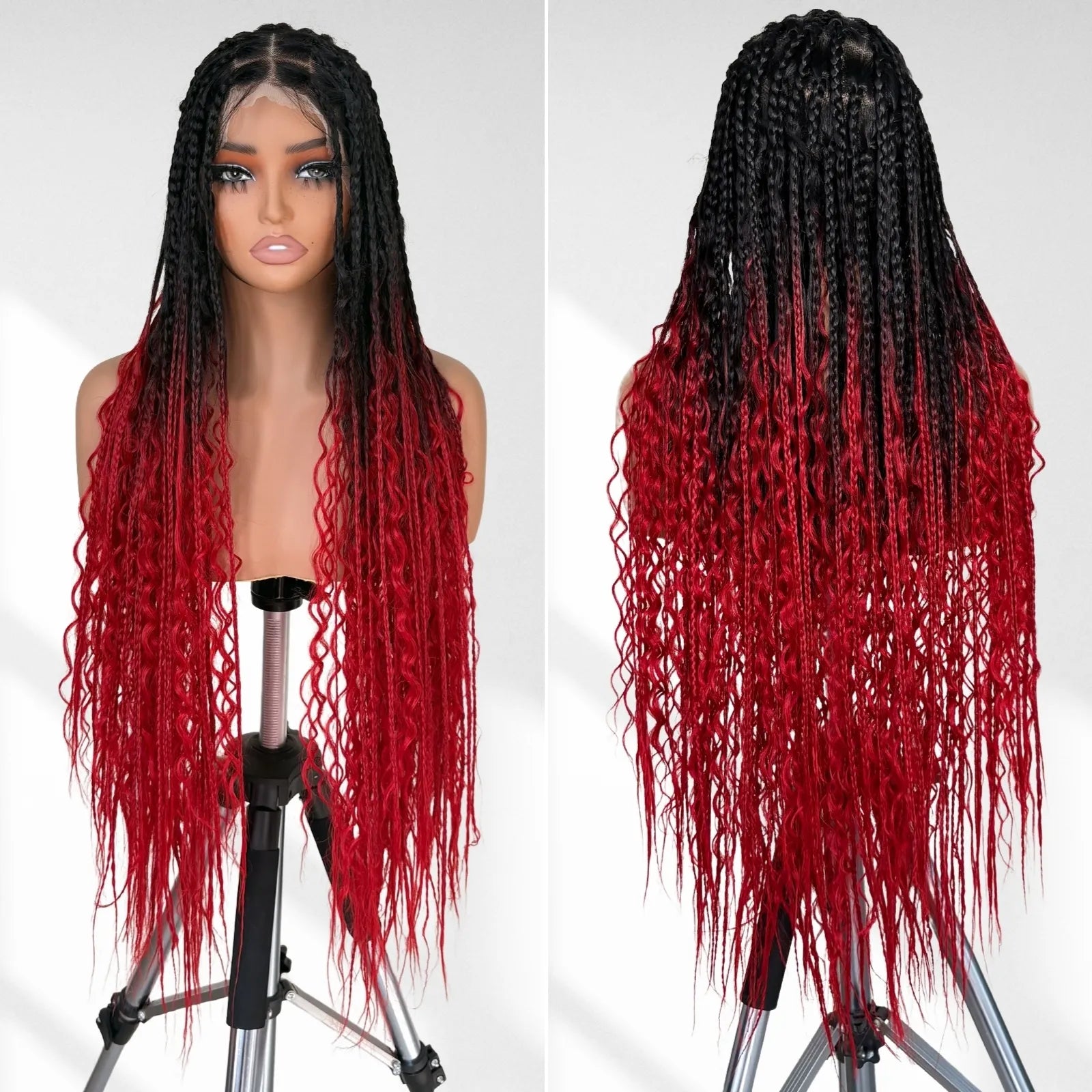 [Tiktok Style] Boho Square Knotless Box Braid Wigs Full Lace Braided Wigs Boho Curly Box Braids Wig  With Baby Hair