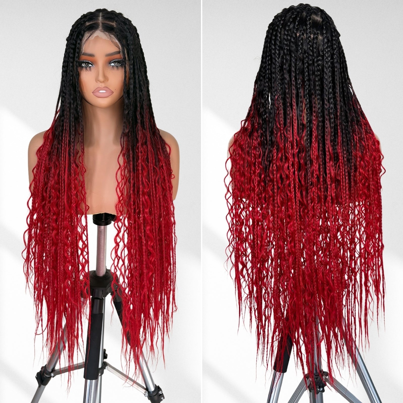 [Tiktok Style] Boho Square Knotless Box Braid Wigs Full Lace Braided Wigs Boho Curly Box Braids Wig  With Baby Hair