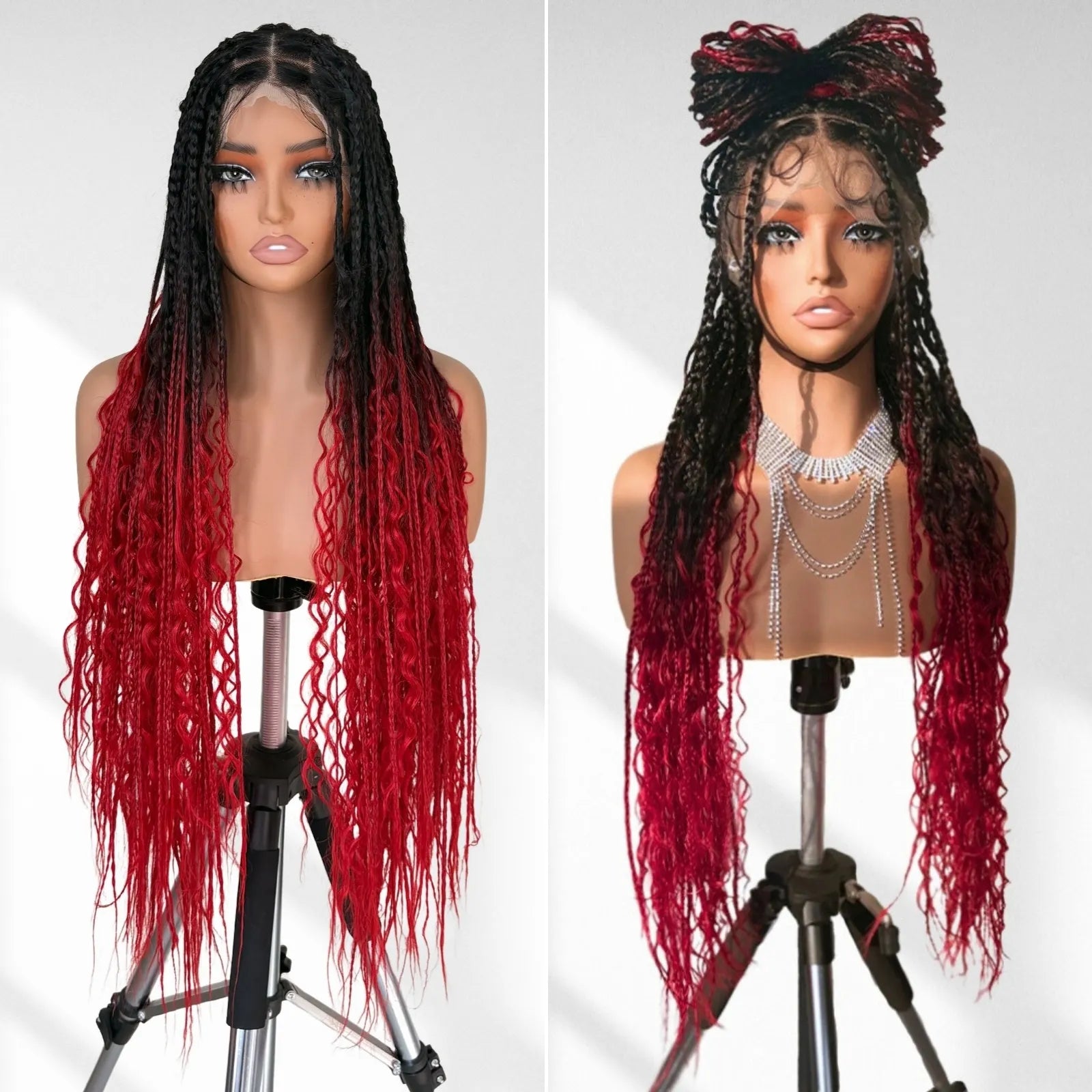 [Tiktok Style] Boho Square Knotless Box Braid Wigs Full Lace Braided Wigs Boho Curly Box Braids Wig  With Baby Hair