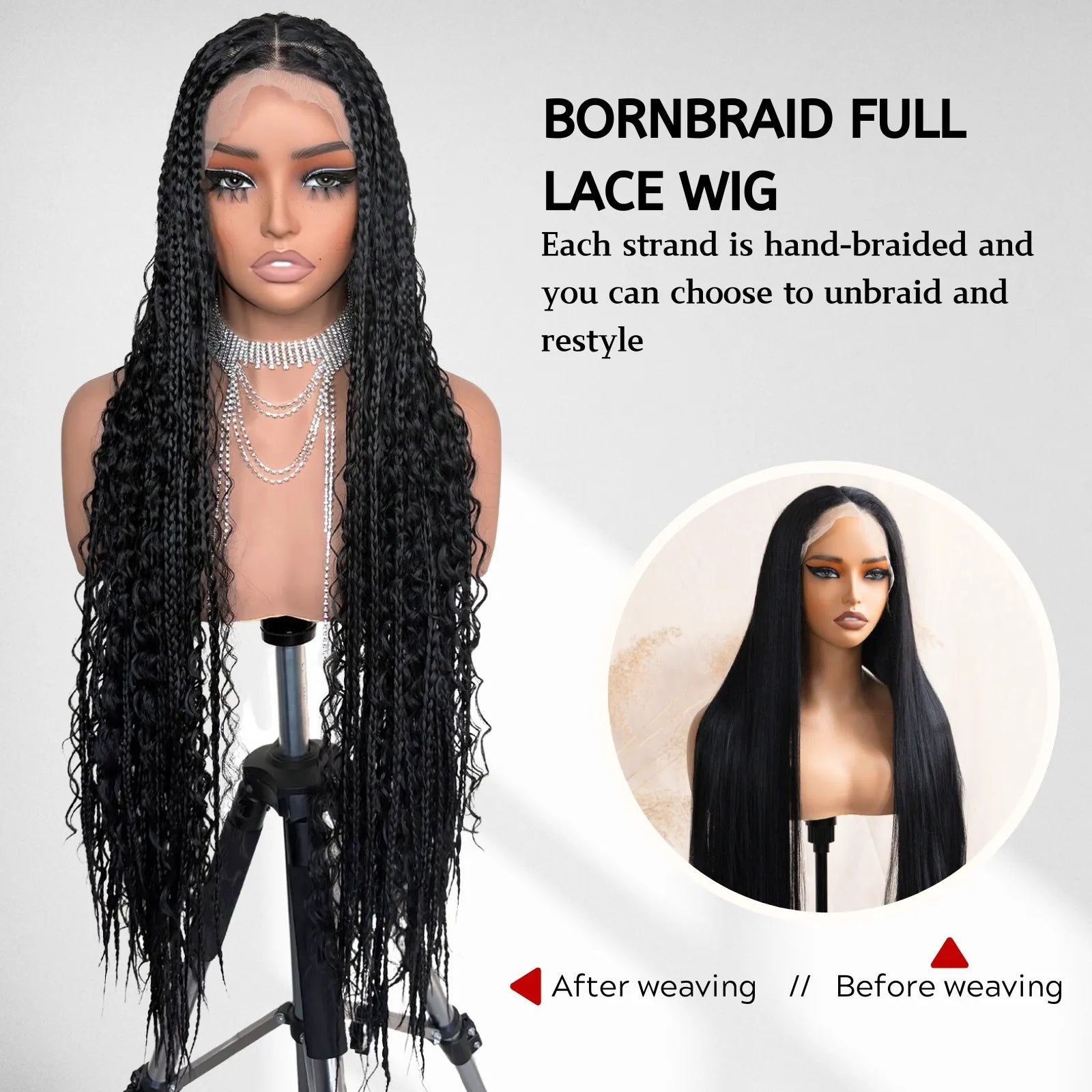 [Tiktok Style] Boho Square Knotless Box Braid Wigs Full Lace Braided Wigs Boho Curly Box Braids Wig  With Baby Hair