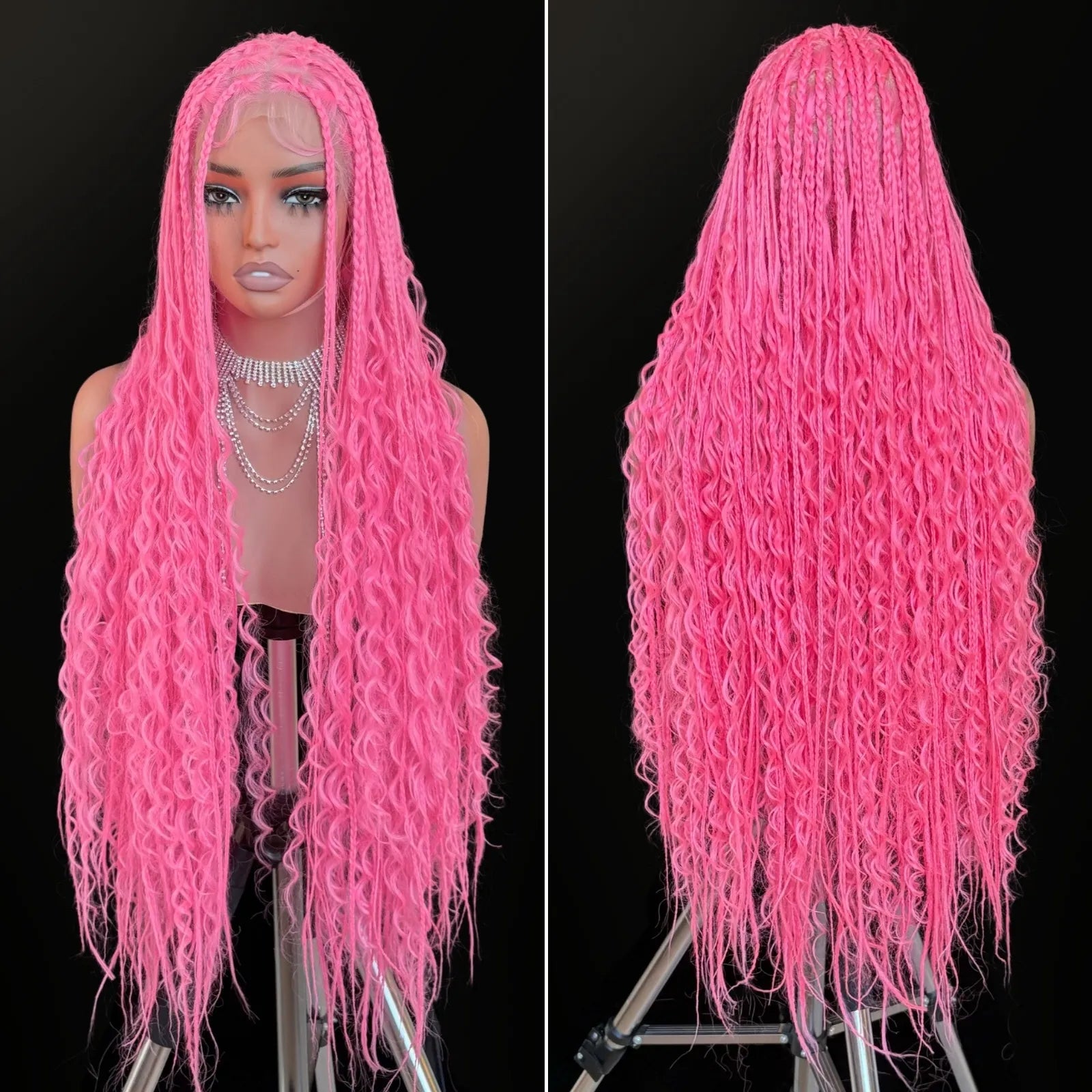[Tiktok Style] Boho Square Knotless Box Braid Wigs Full Lace Braided Wigs Boho Curly Box Braids Wig  With Baby Hair