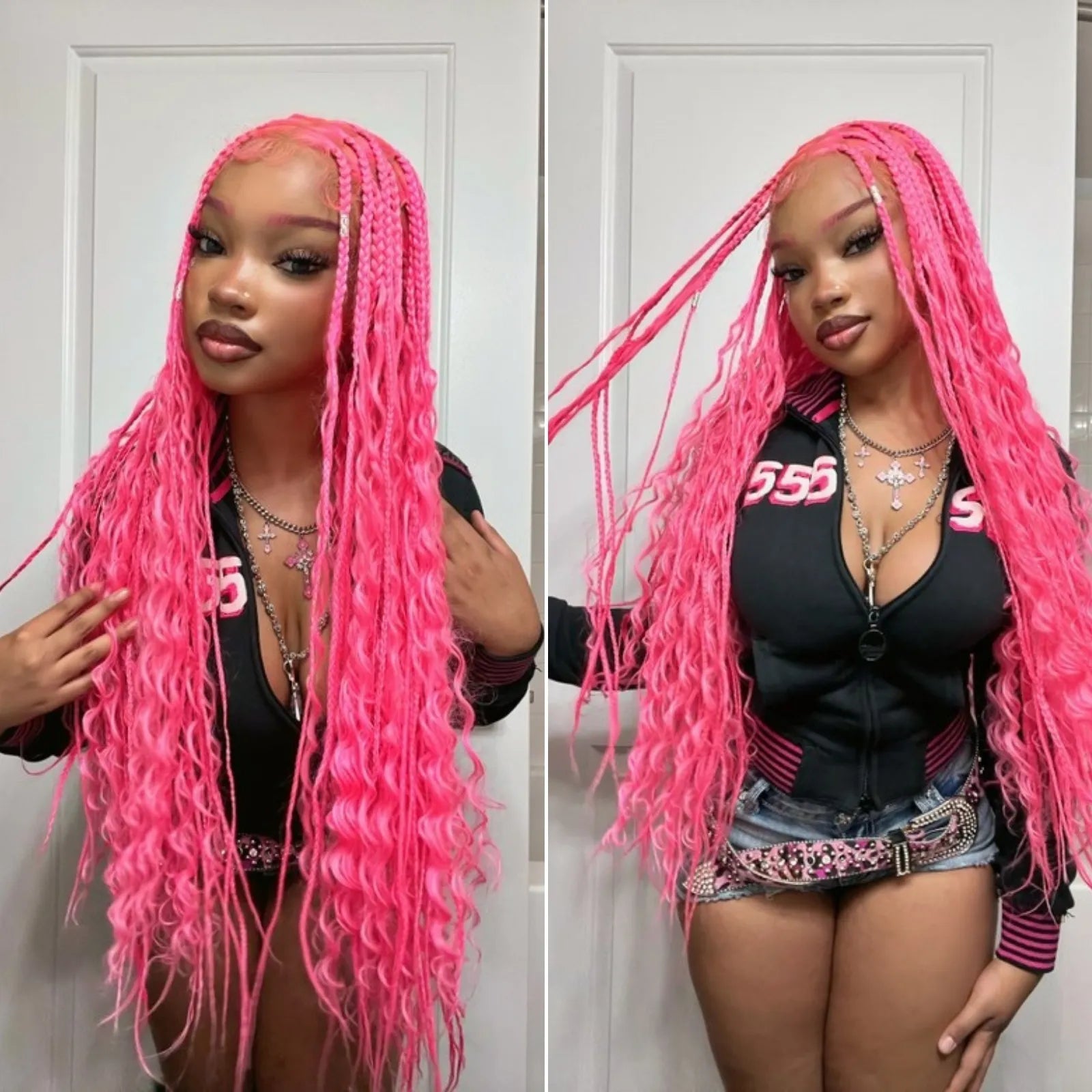 [Tiktok Style] Boho Square Knotless Box Braid Wigs Full Lace Braided Wigs Boho Curly Box Braids Wig  With Baby Hair