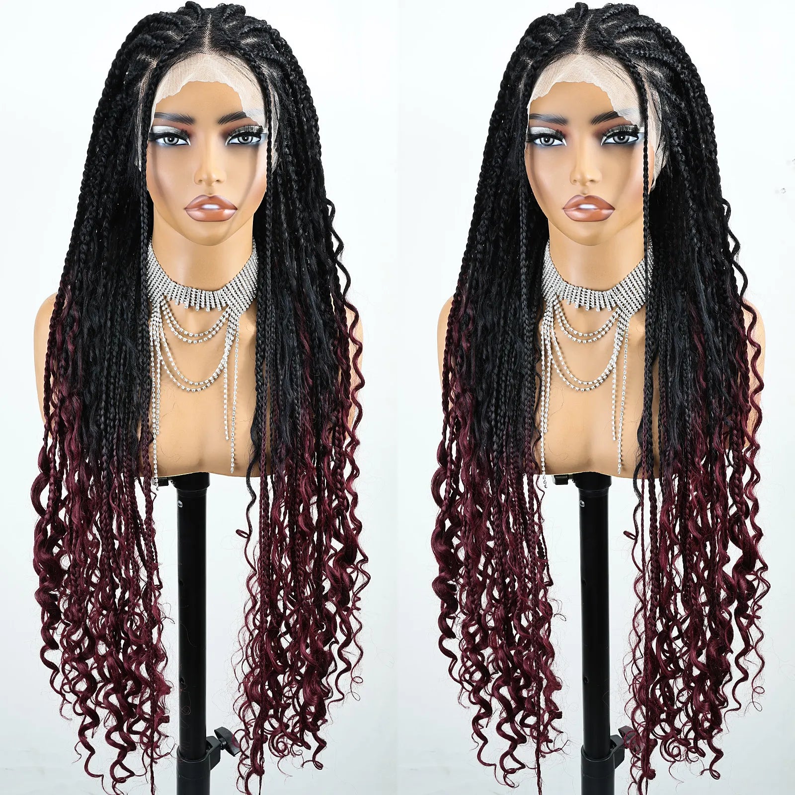 FABÉLLE Boho Cornrow Braided 30inch Trendy Boho Braid  With Curly End Premium Heat Resistant Synthetic Full Lace Braided wigs Wear and Go
